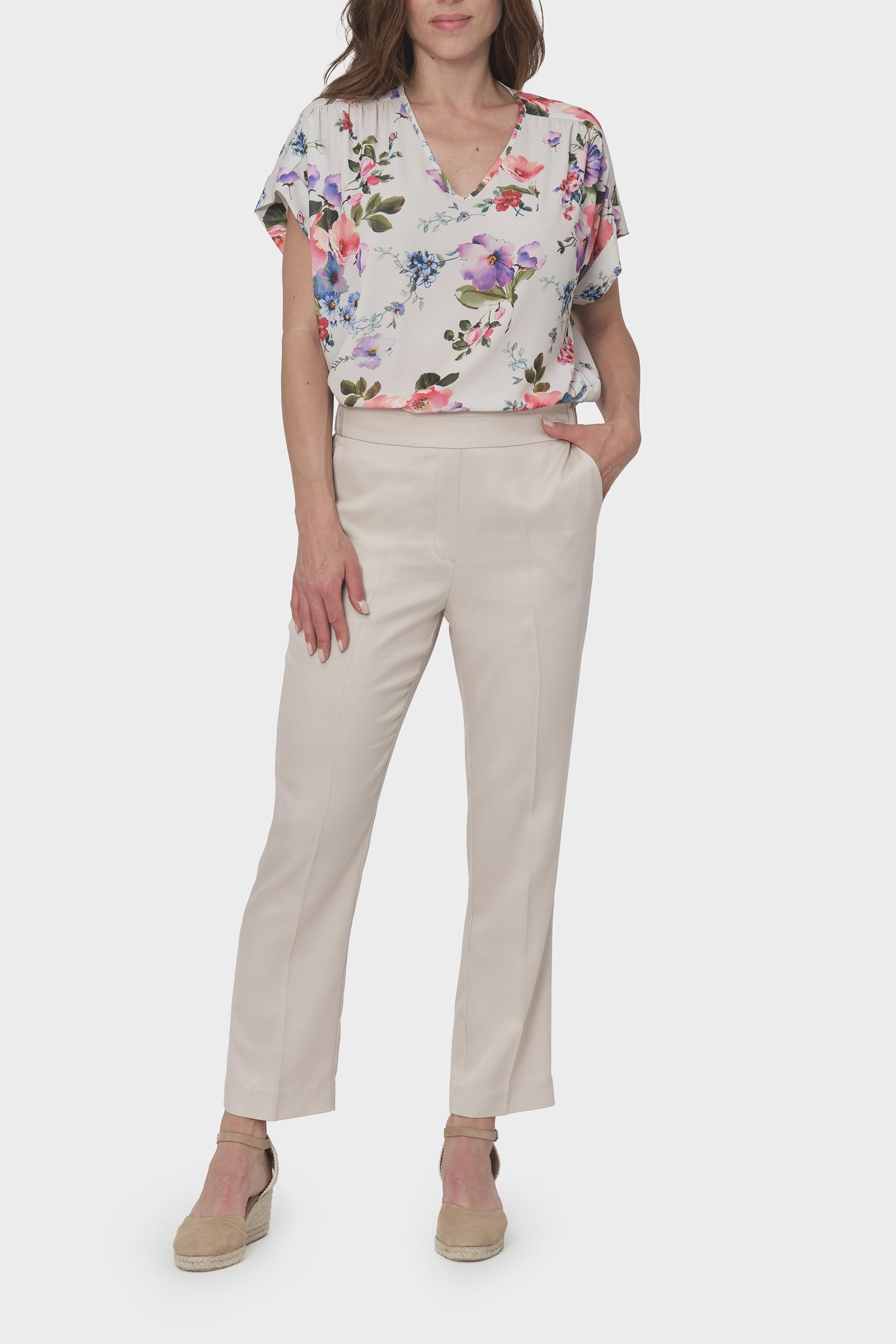 White Elastic Waist Plain Trousers, , large image number 1