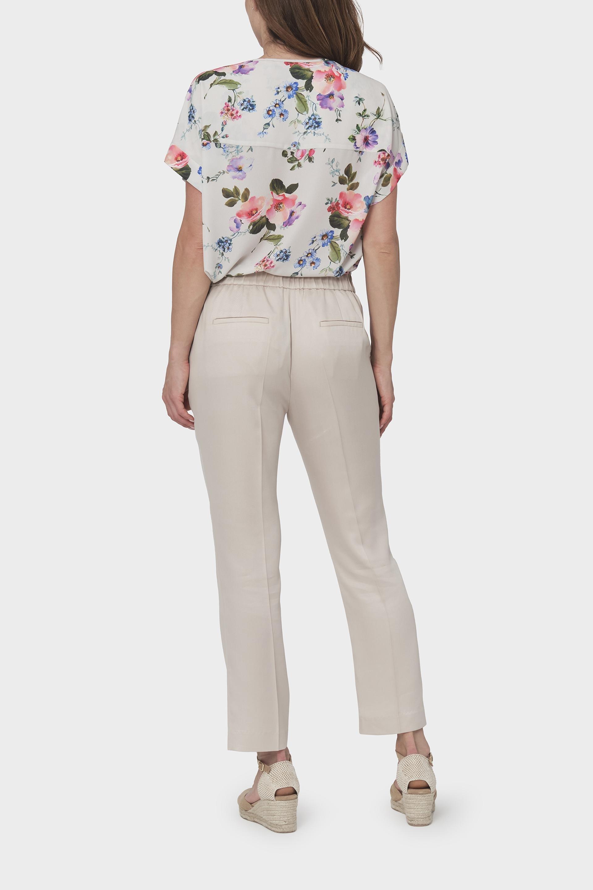 White Elastic Waist Plain Trousers, , large image number 3