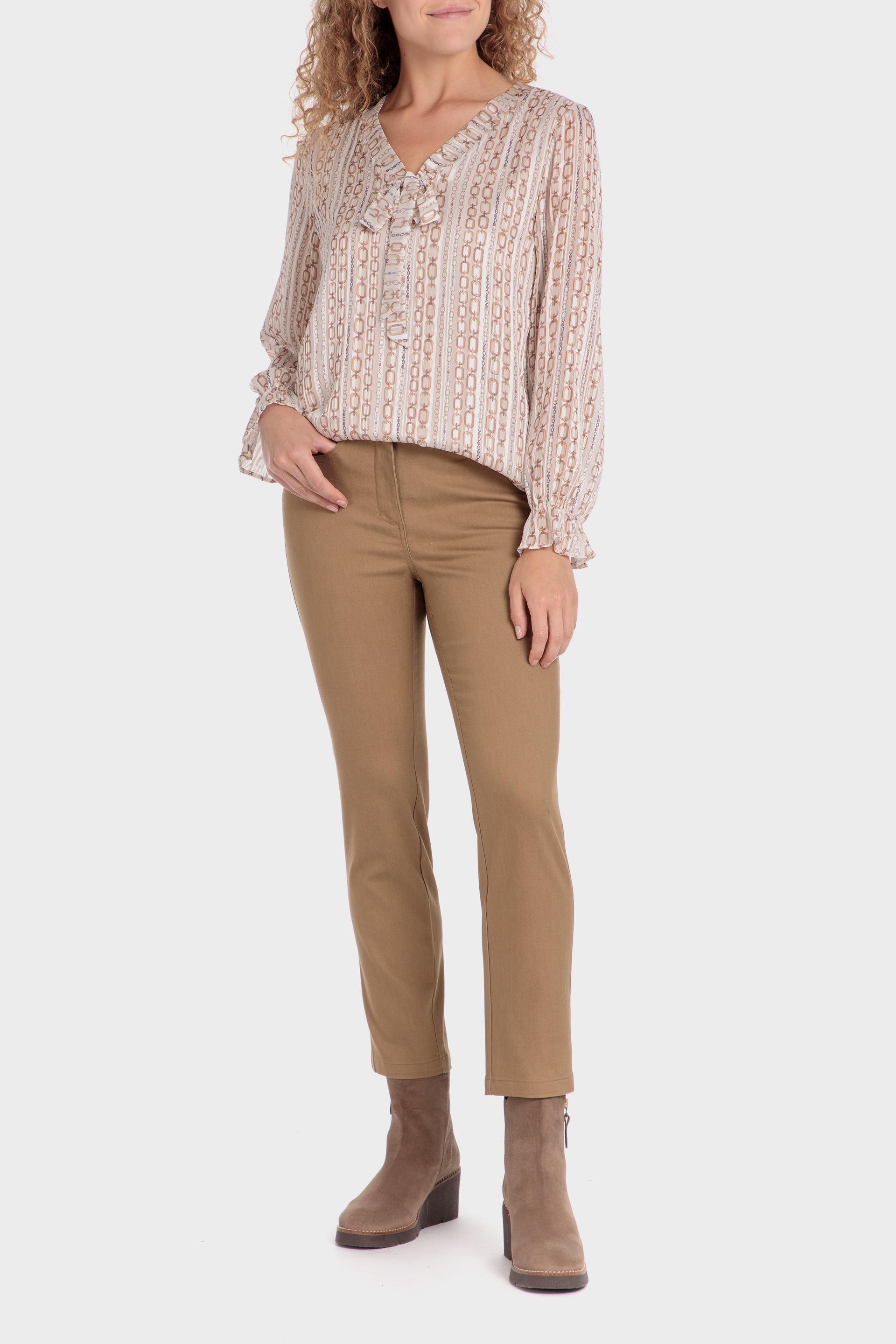 Beige Plain Cotton Trousers, , large image number 1