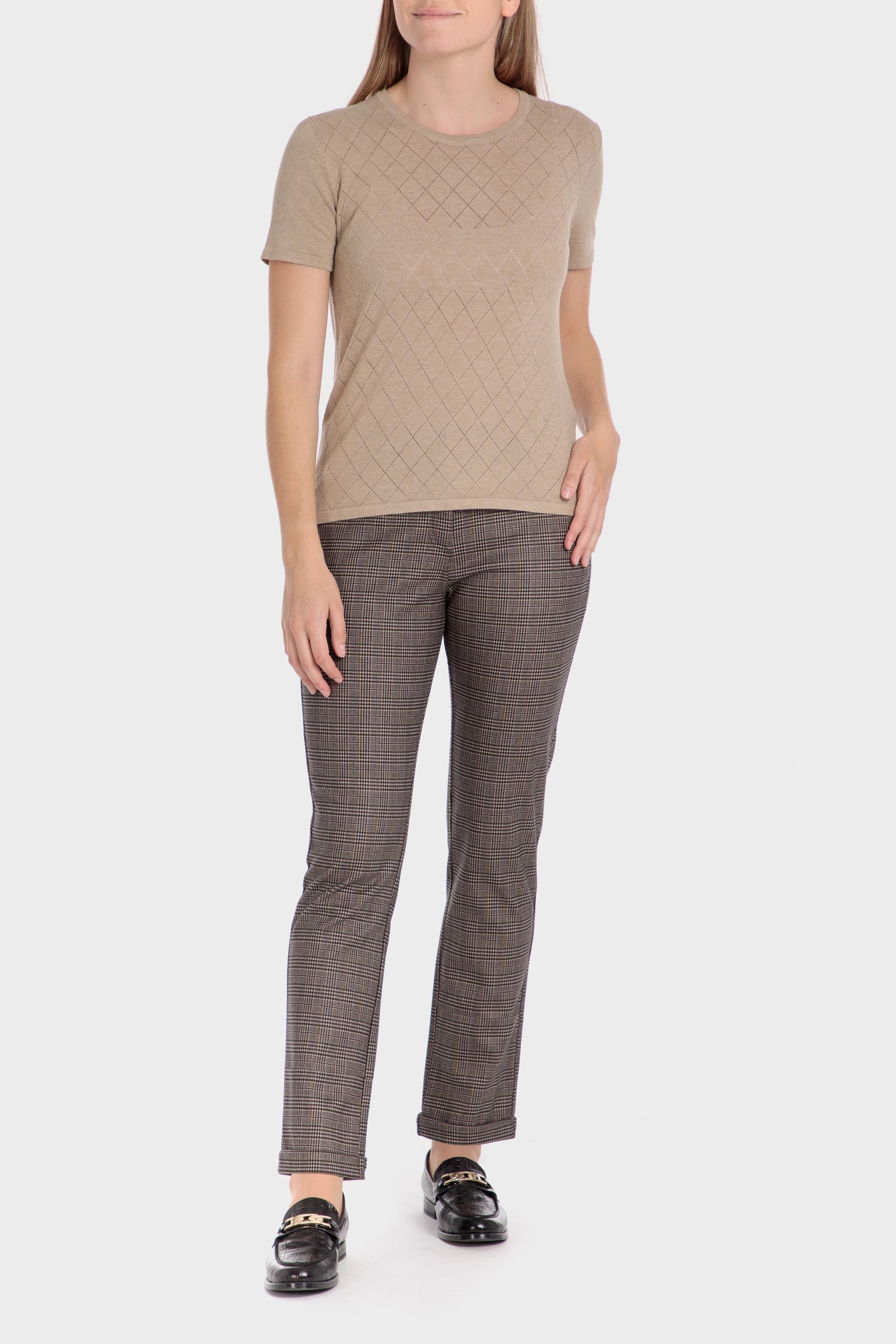 Beige Plaid Formal Trousers, Beige, large image number 1