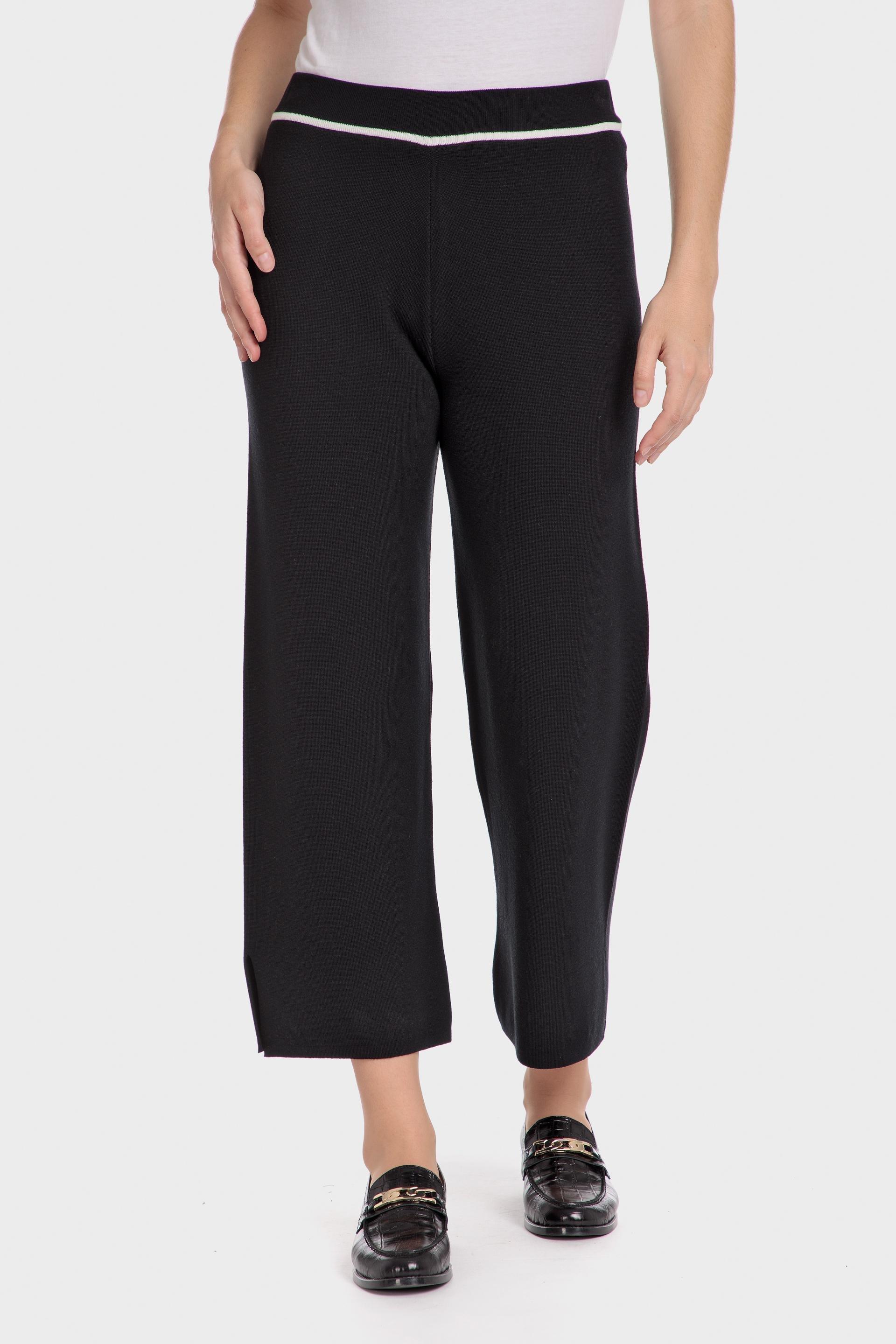 Black Cropped Tricot Trousers, Black, large image number 0
