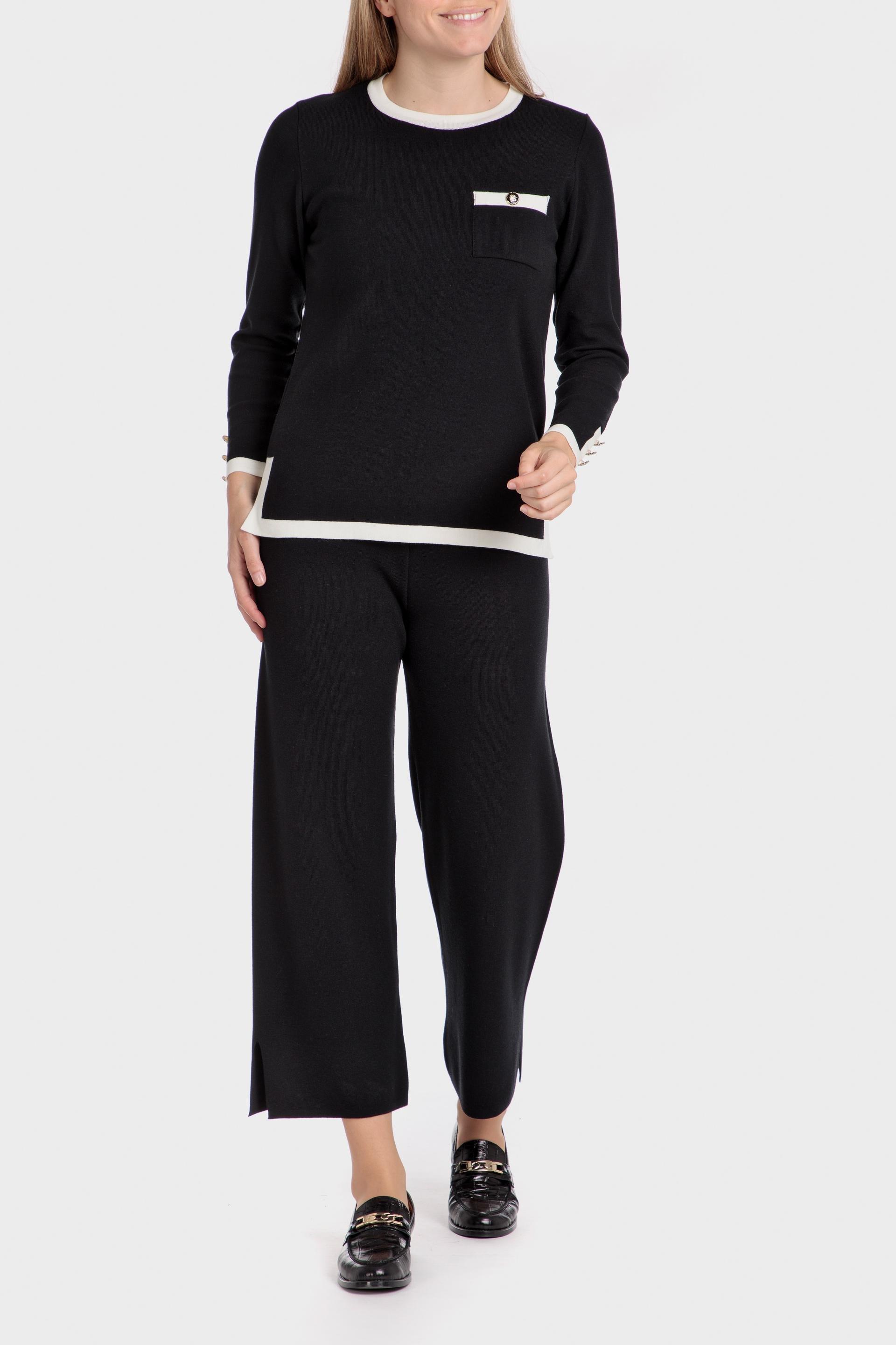 Black Cropped Tricot Trousers, Black, large image number 1