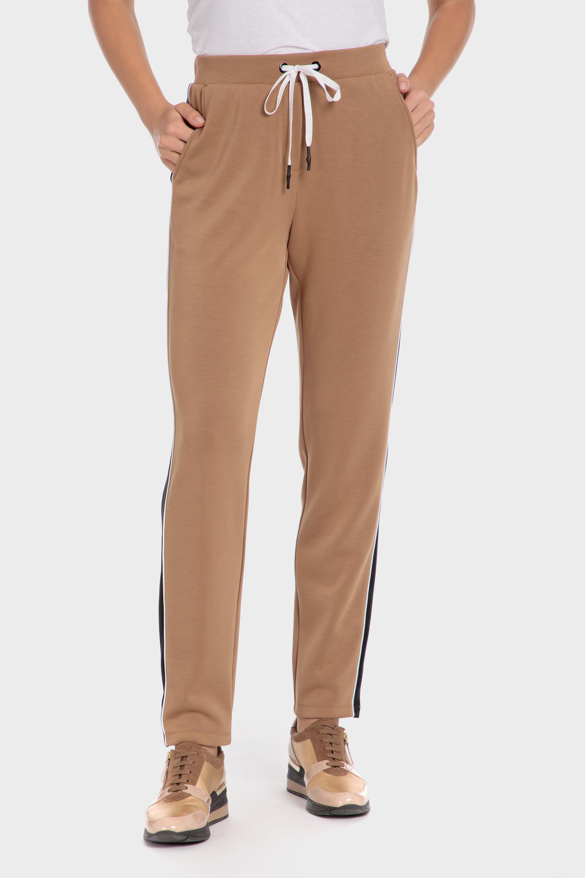 Beige Striped Casual Trousers, Beige Camel, large image number 0