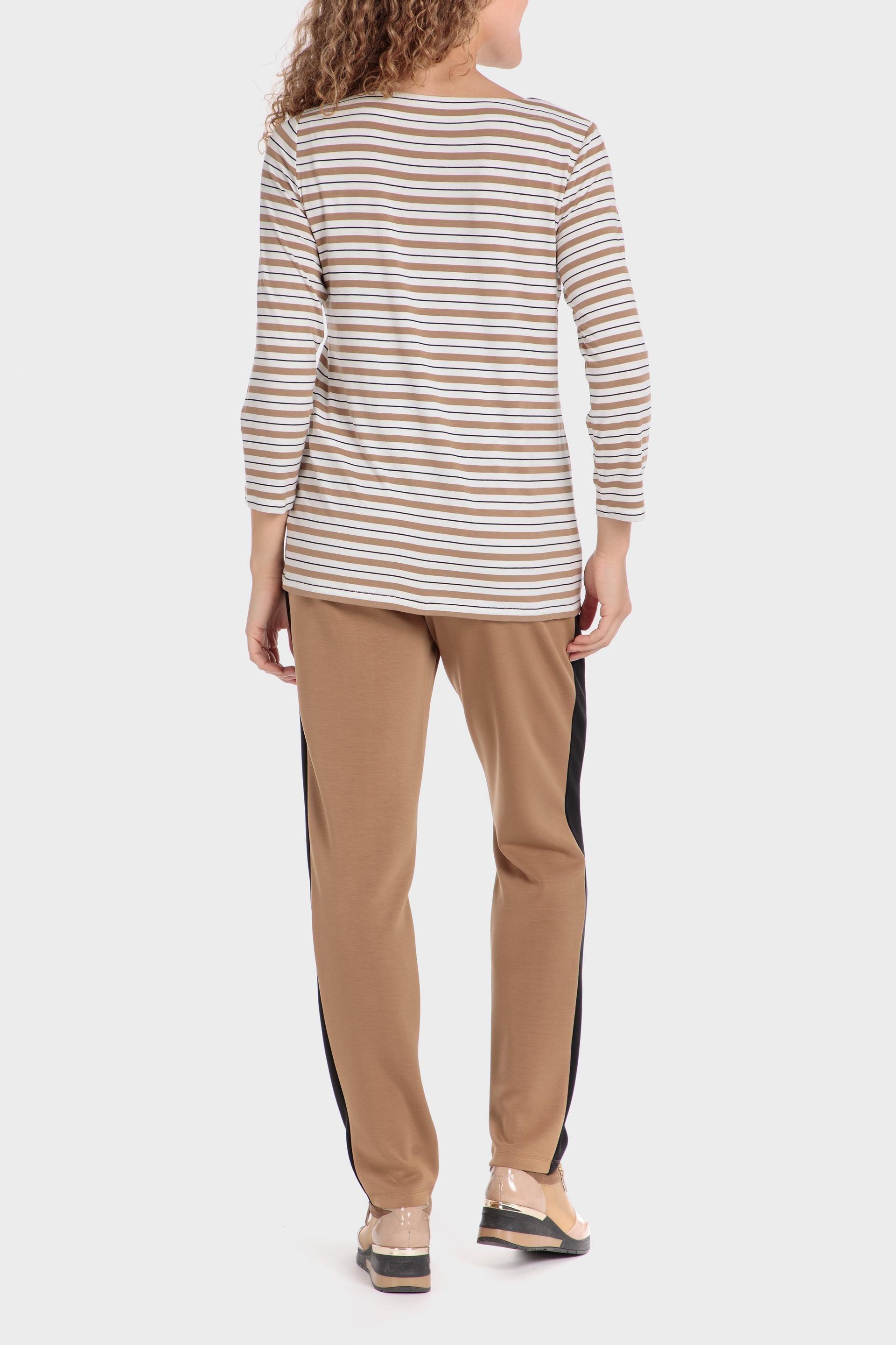 Beige Striped Casual Trousers, Beige Camel, large image number 3