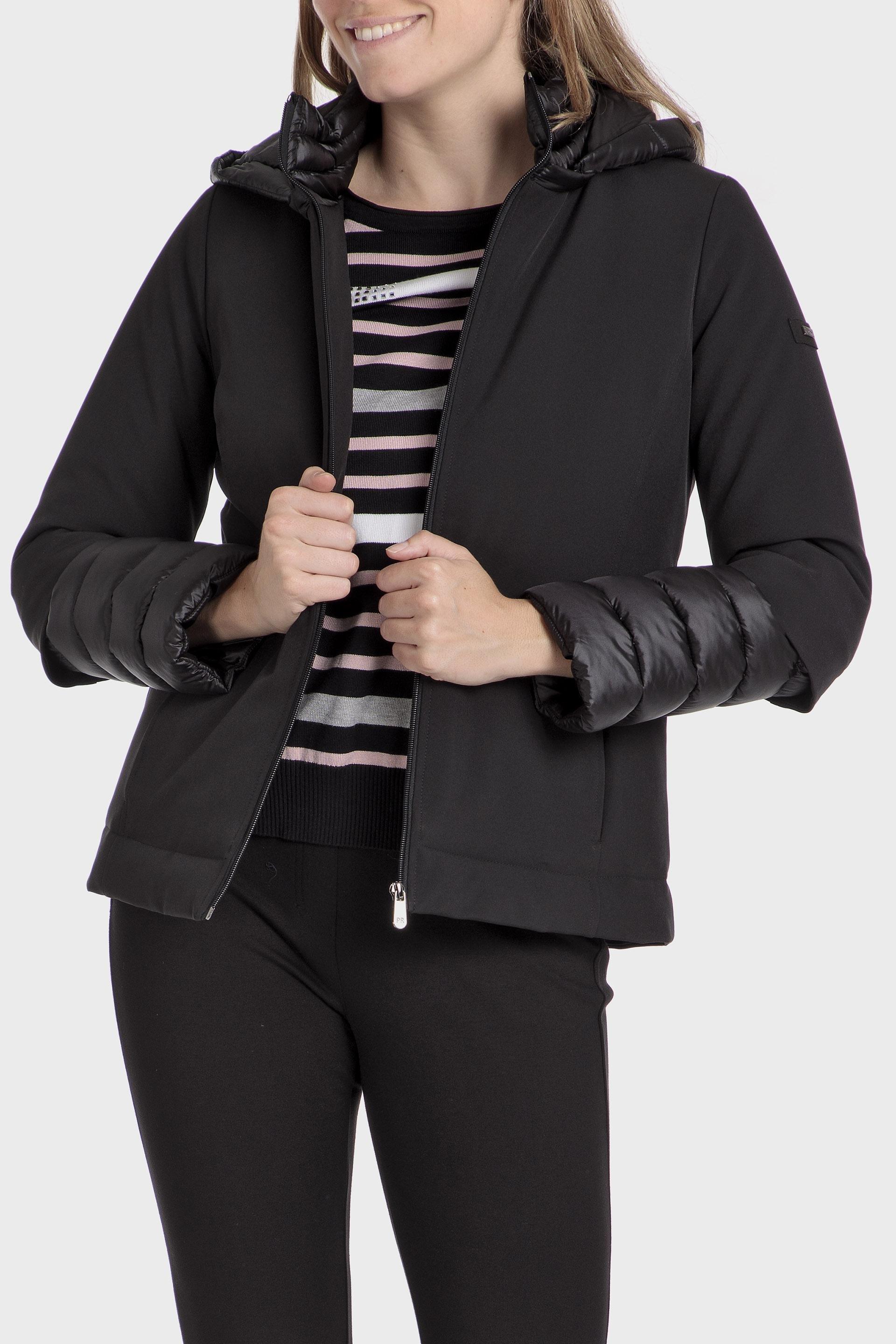 Black Striped Puffer Parka, Black, large image number 0