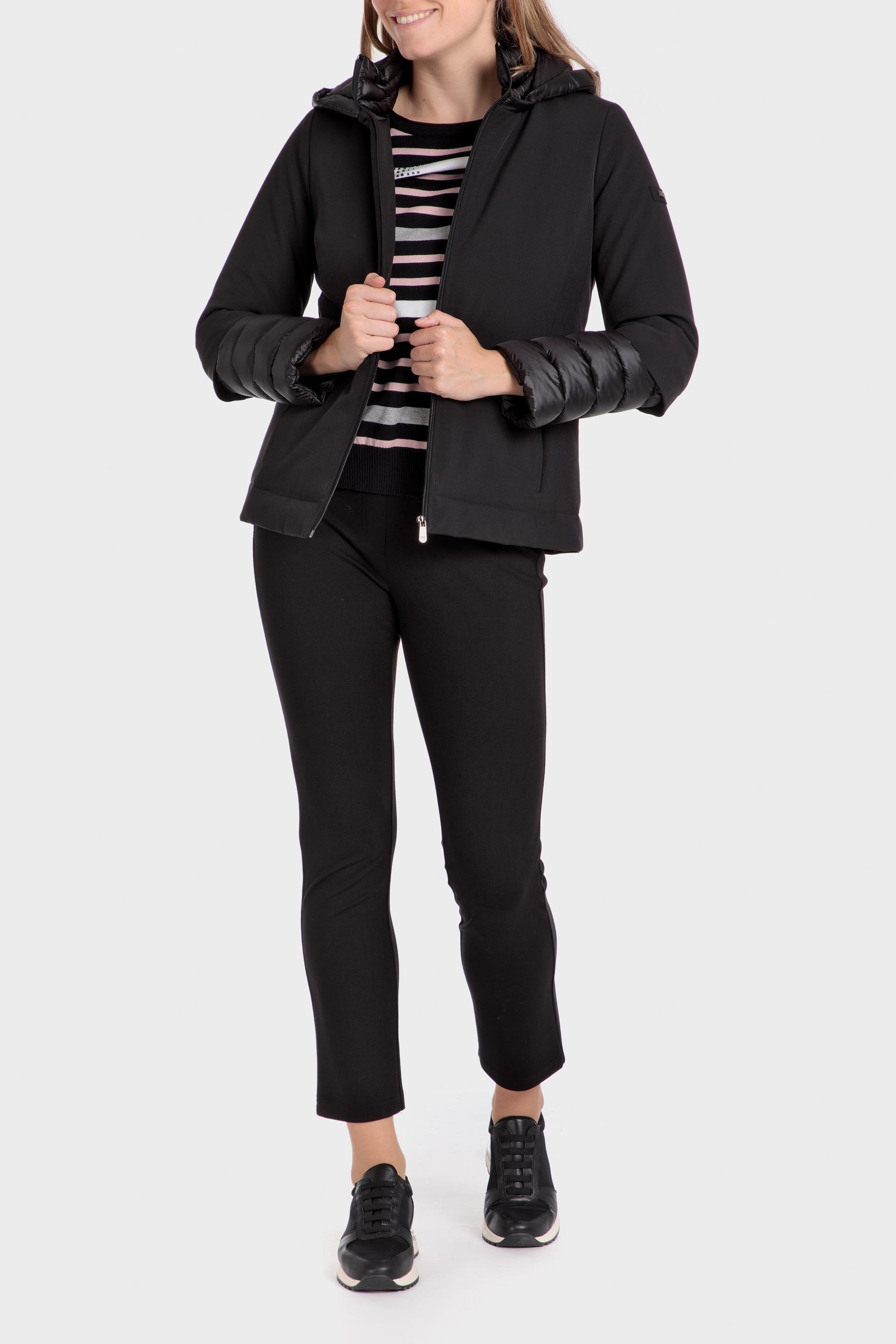 Black Striped Puffer Parka, Black, large image number 1