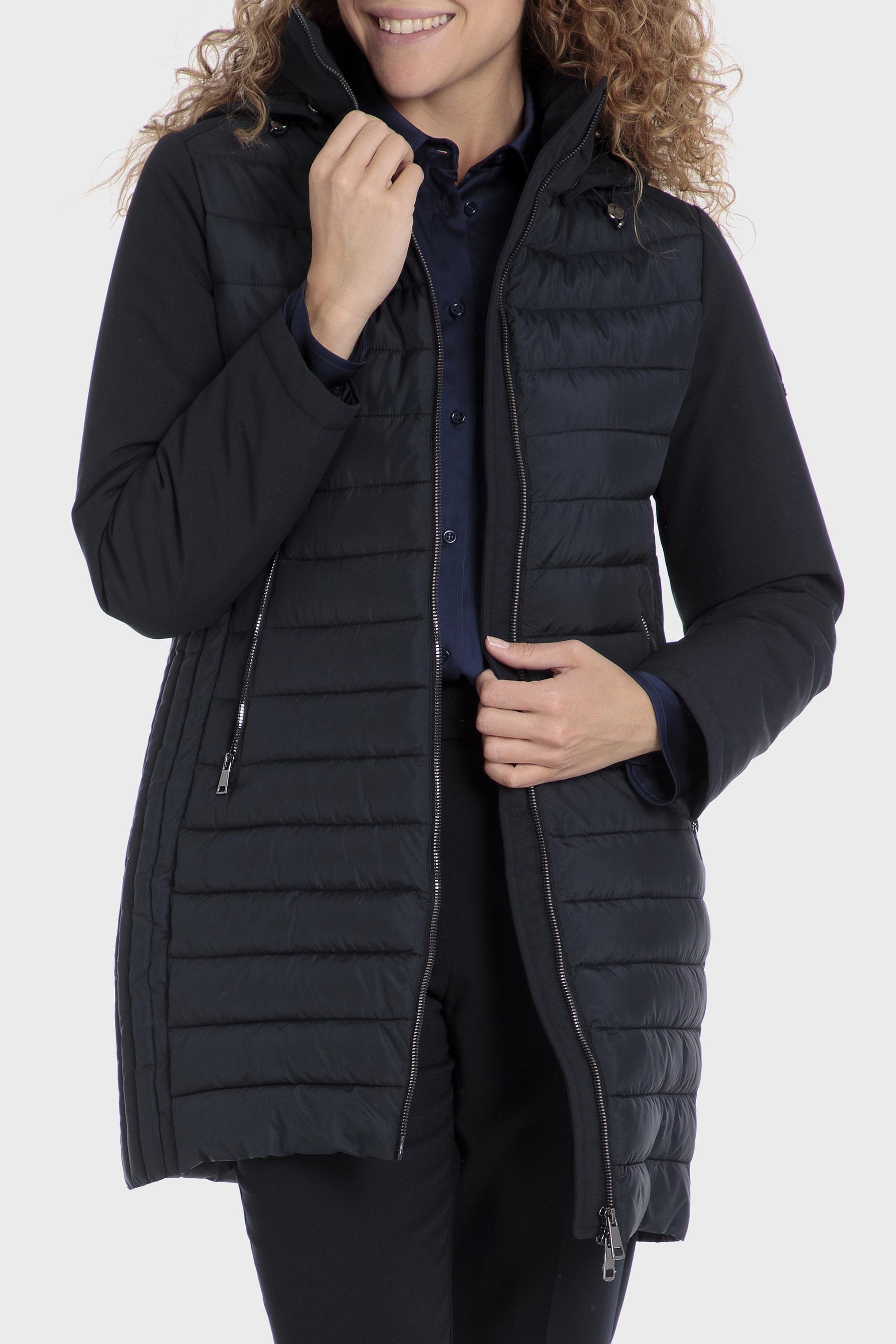 Navy Quilted Knee-Length Coat, , large image number 0