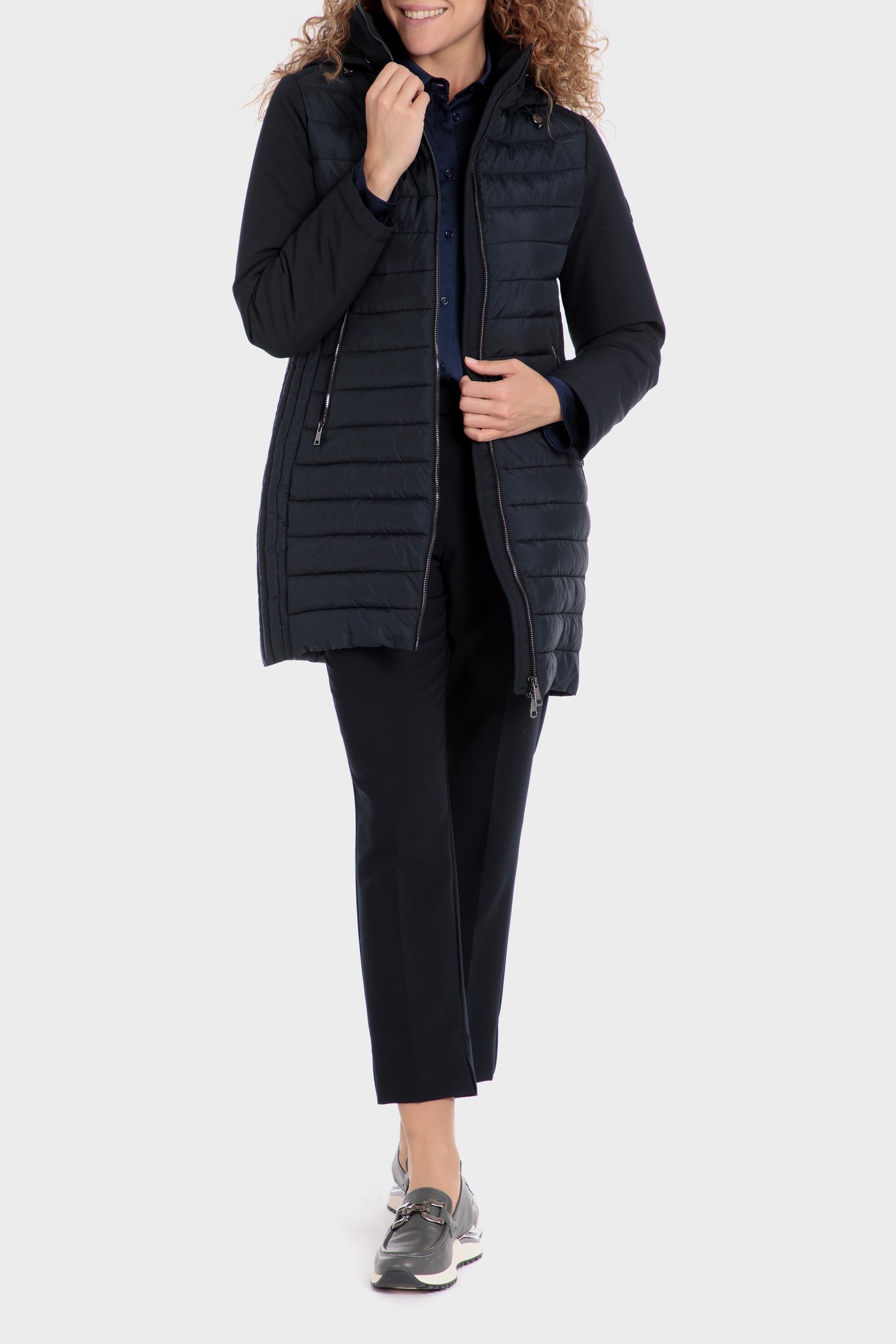 Navy Quilted Knee-Length Coat, , large image number 1