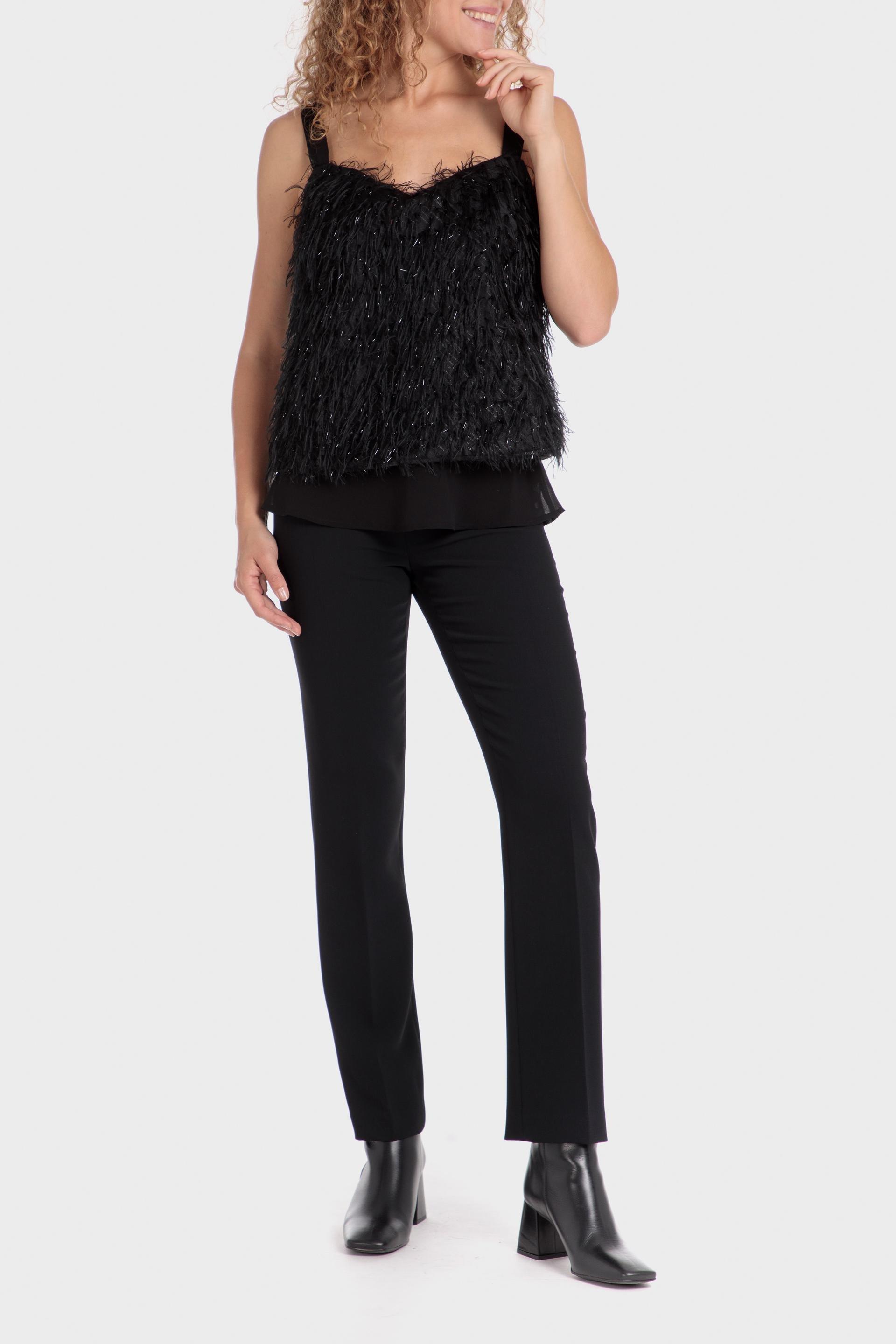Black Fur Detailed Top, , large image number 0
