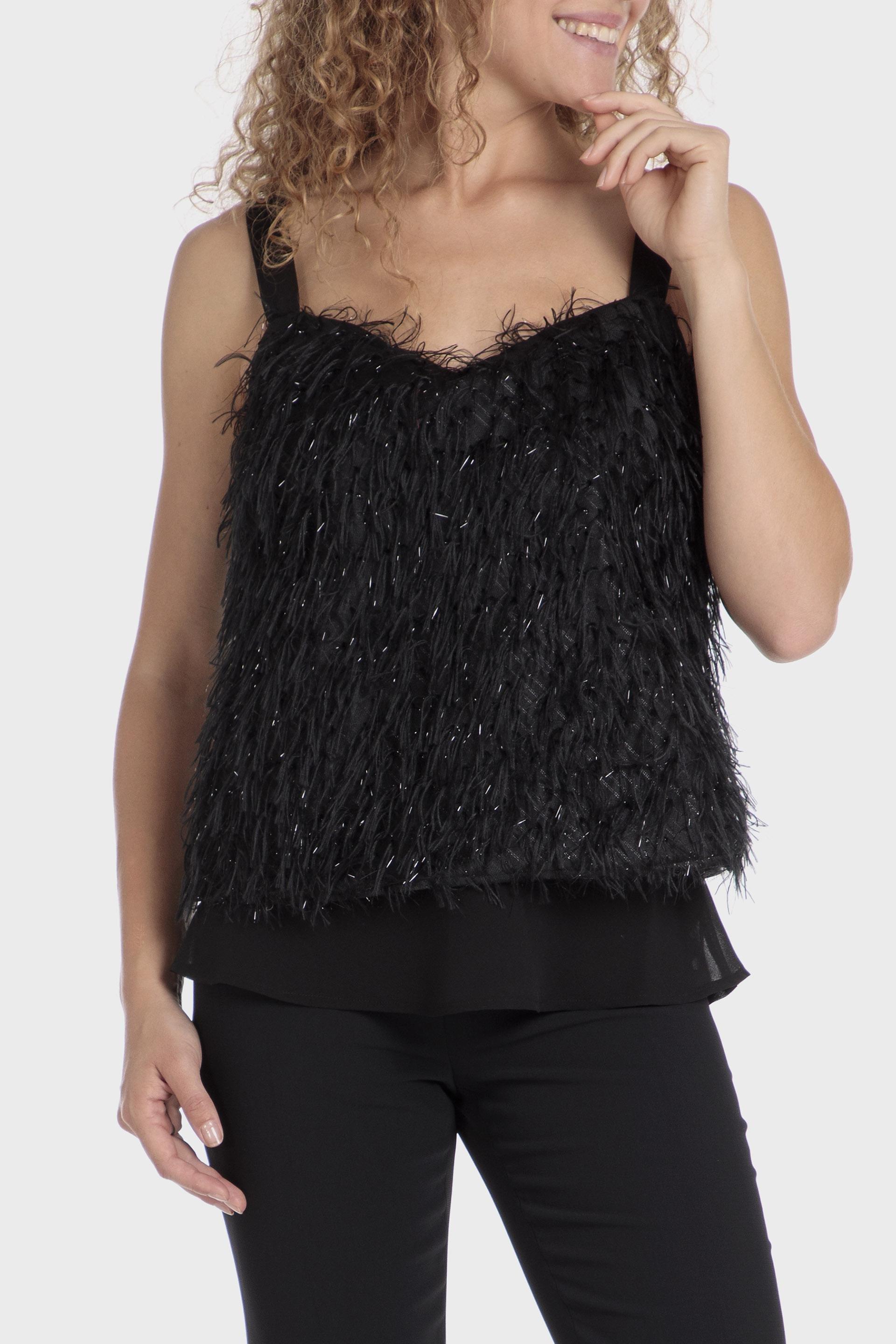 Black Fur Detailed Top, , large image number 1