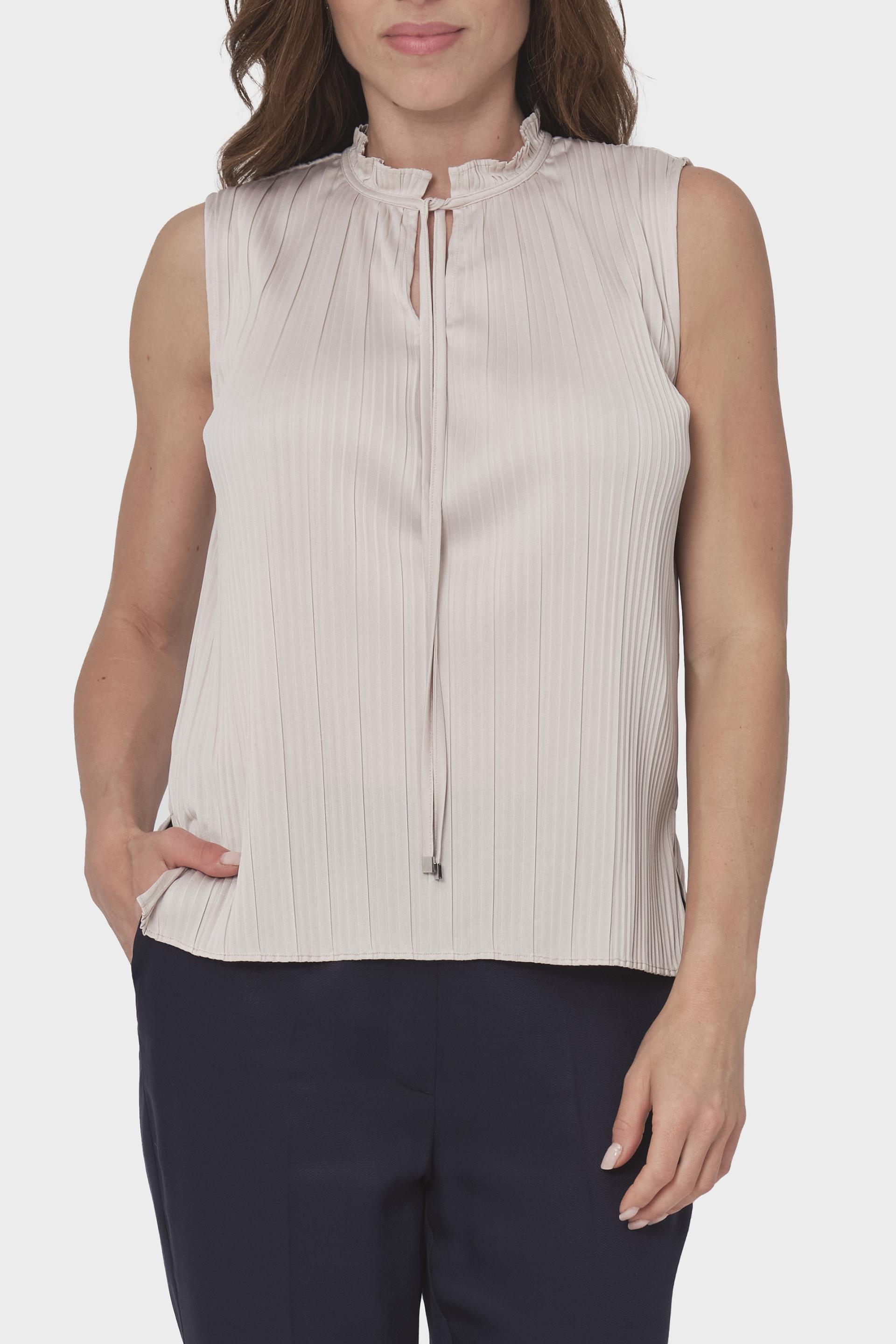 Beige Sleeveless Pleated Top, , large image number 4