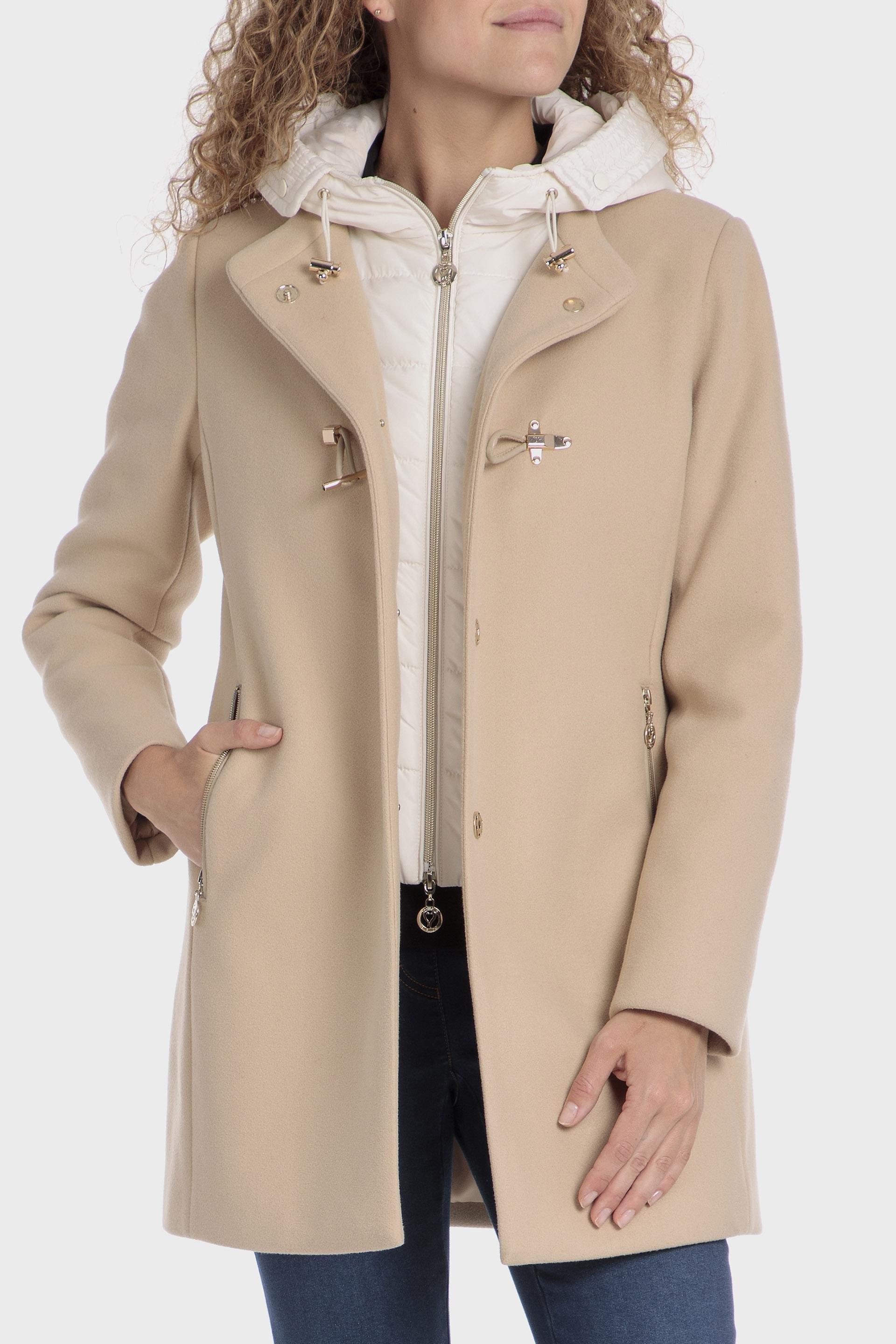 Beige Hooded Short Coat, , large image number 2