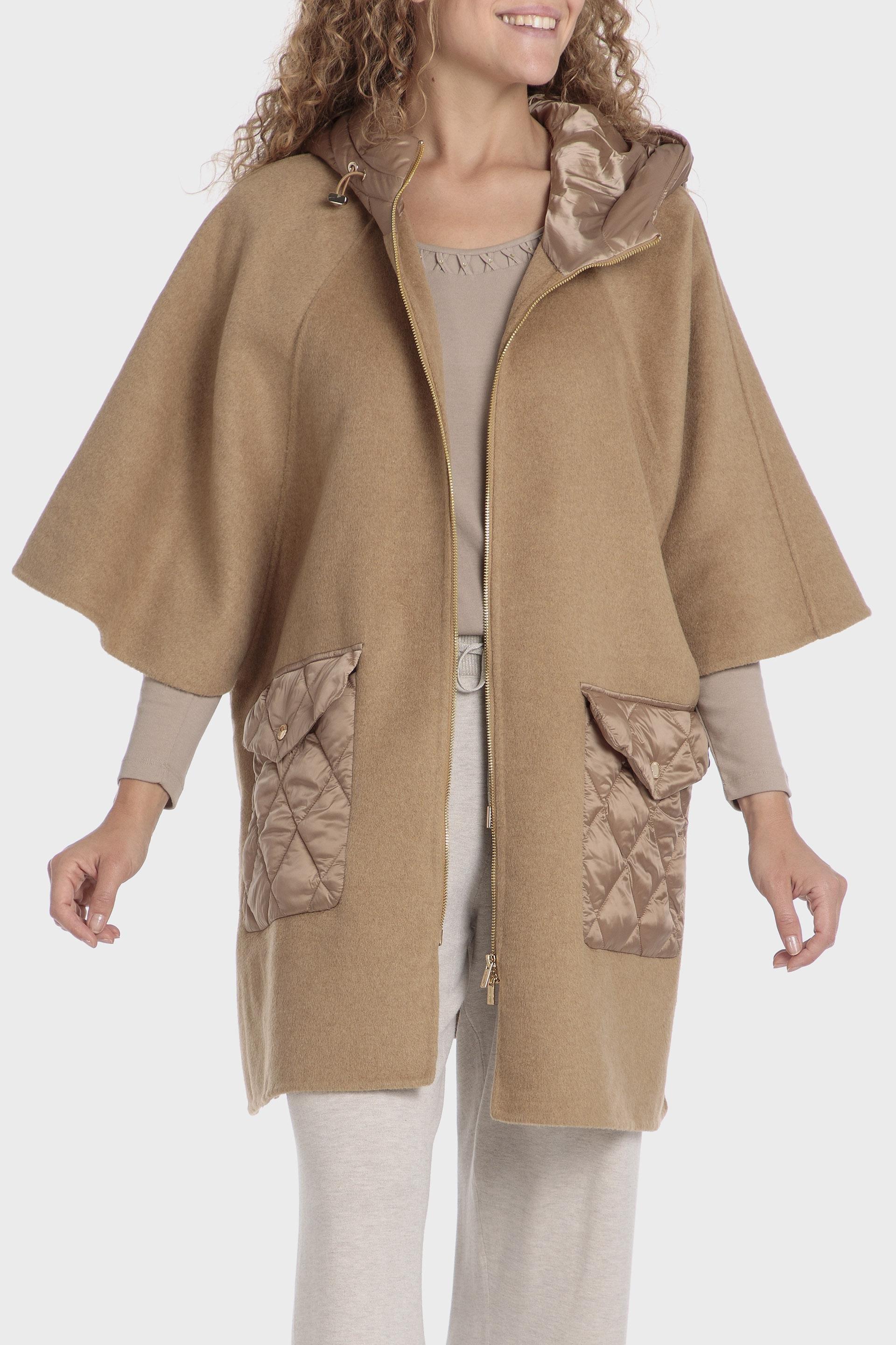 Beige Plain Knee-Length Cape, Beige Camel, large image number 0