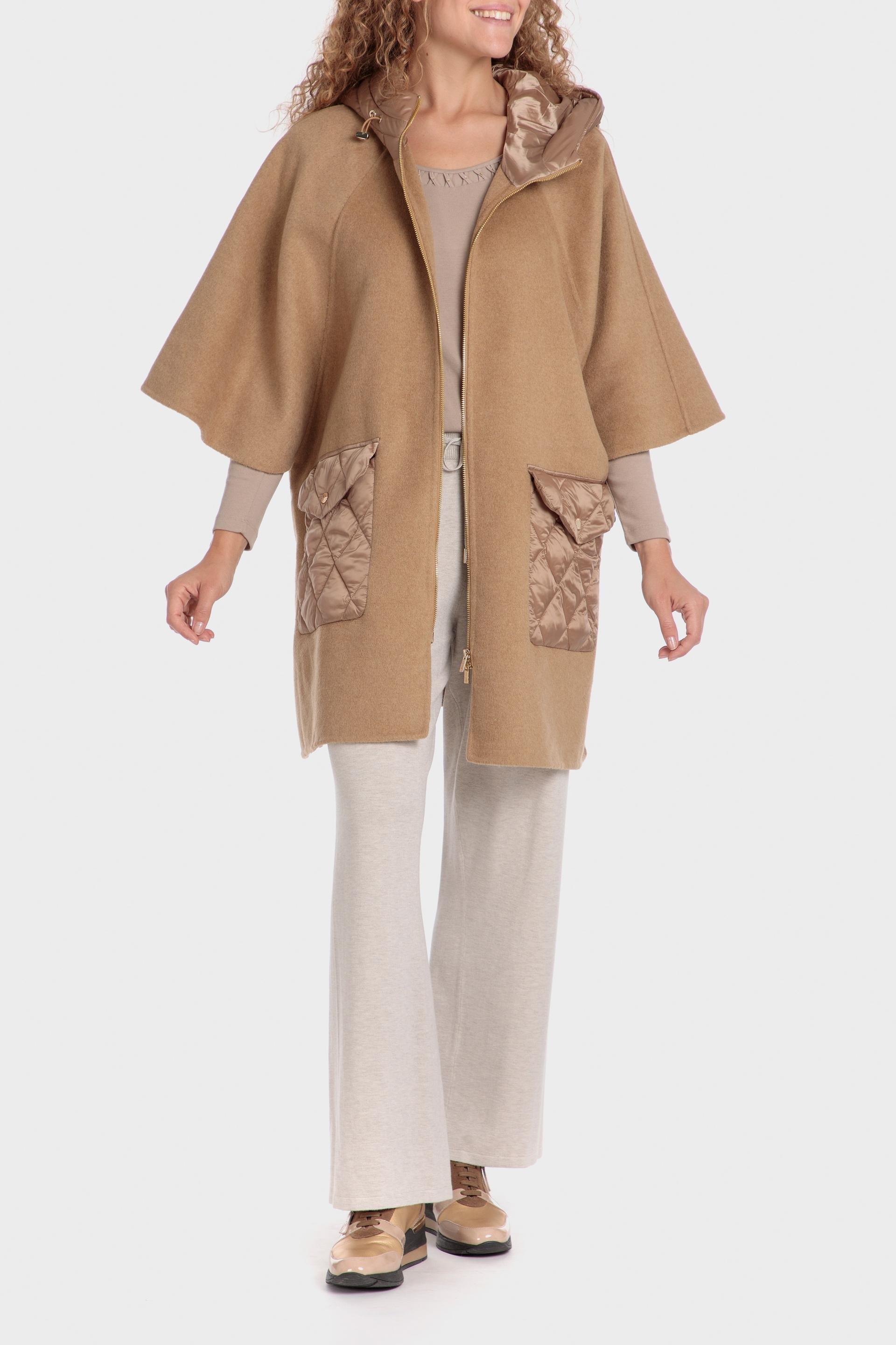 Beige Plain Knee-Length Cape, Beige Camel, large image number 1