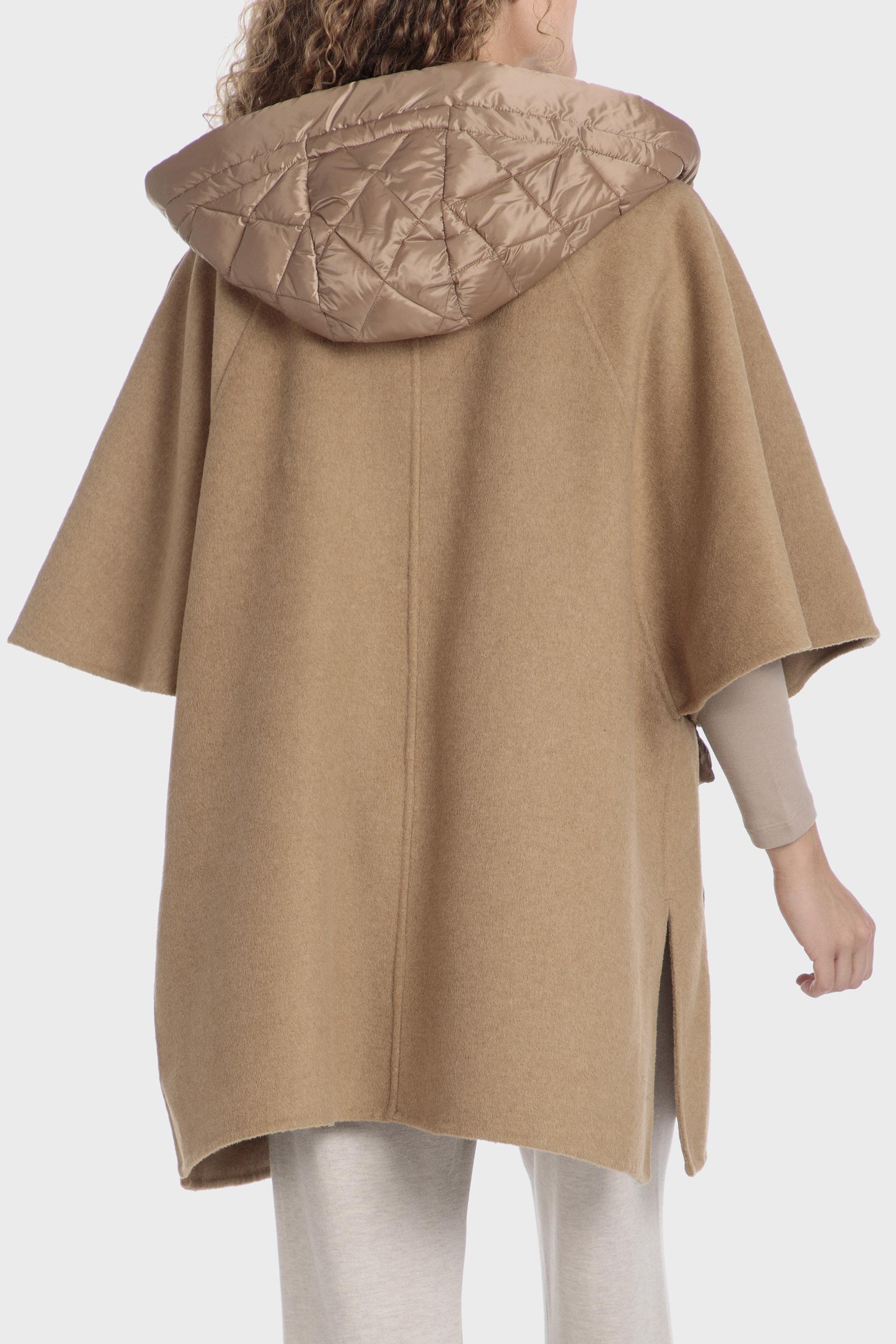 Beige Plain Knee-Length Cape, Beige Camel, large image number 2