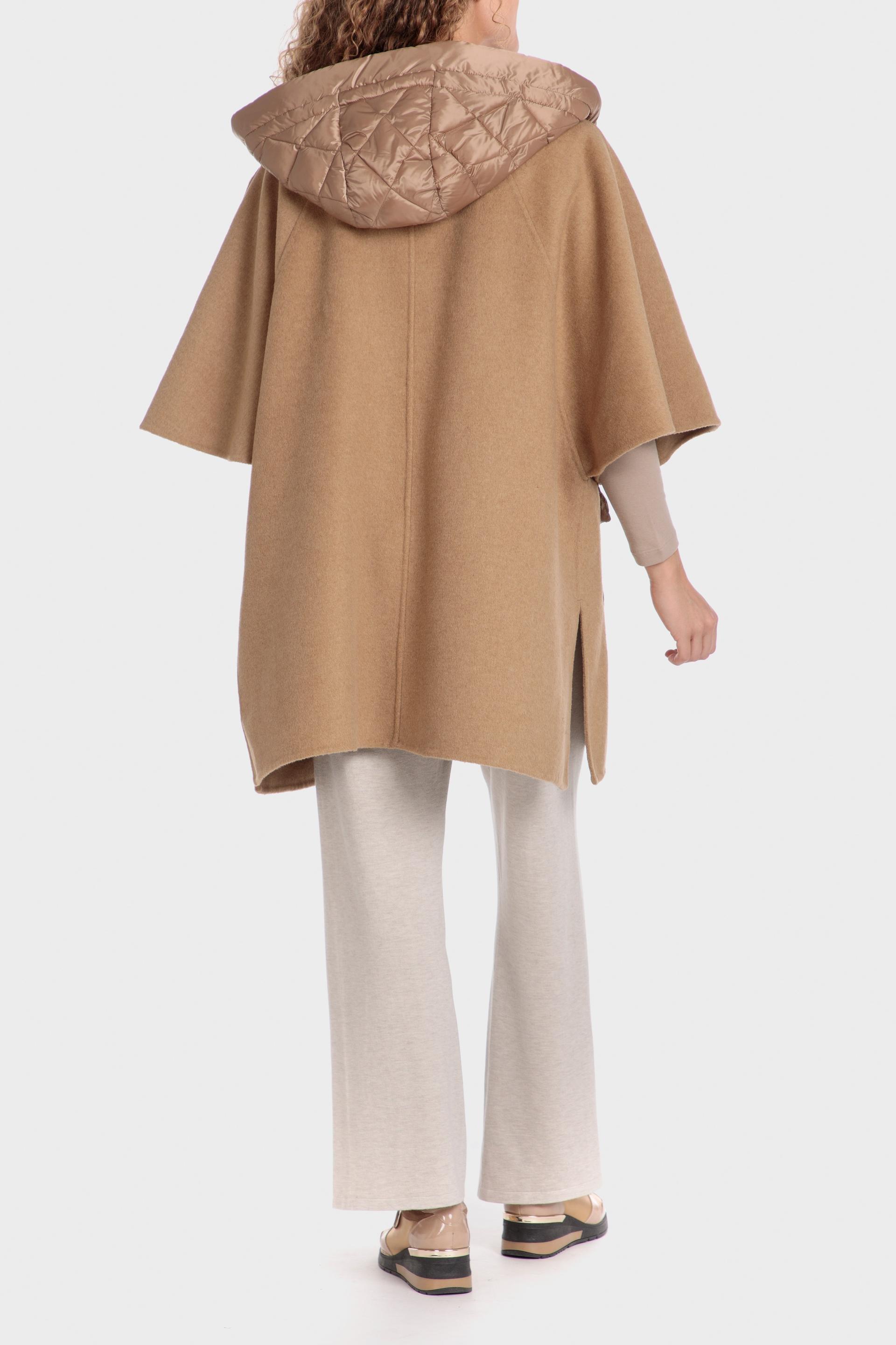 Beige Plain Knee-Length Cape, Beige Camel, large image number 3