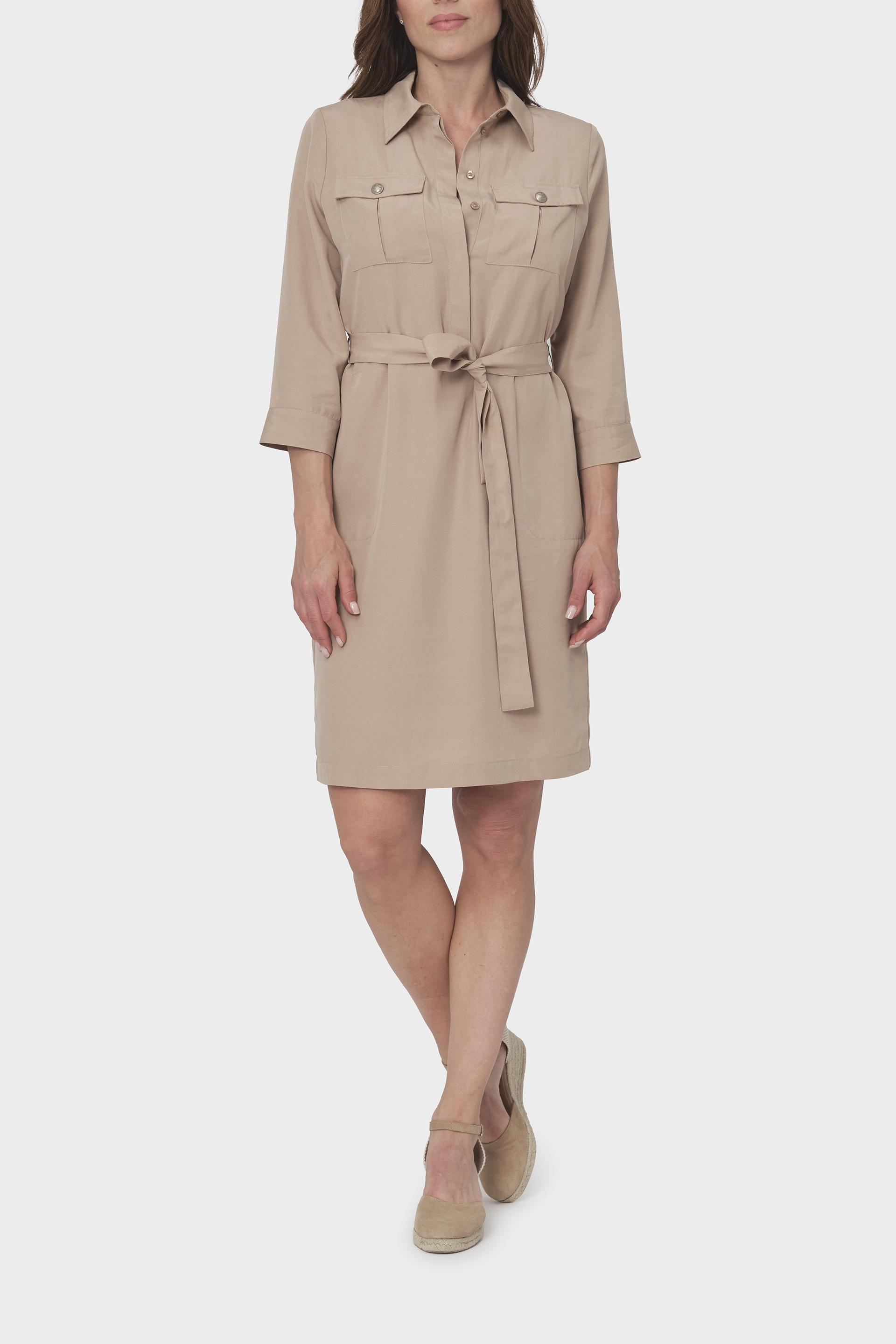 Brown Belted Midi Dress, Brown Almond, large image number 1