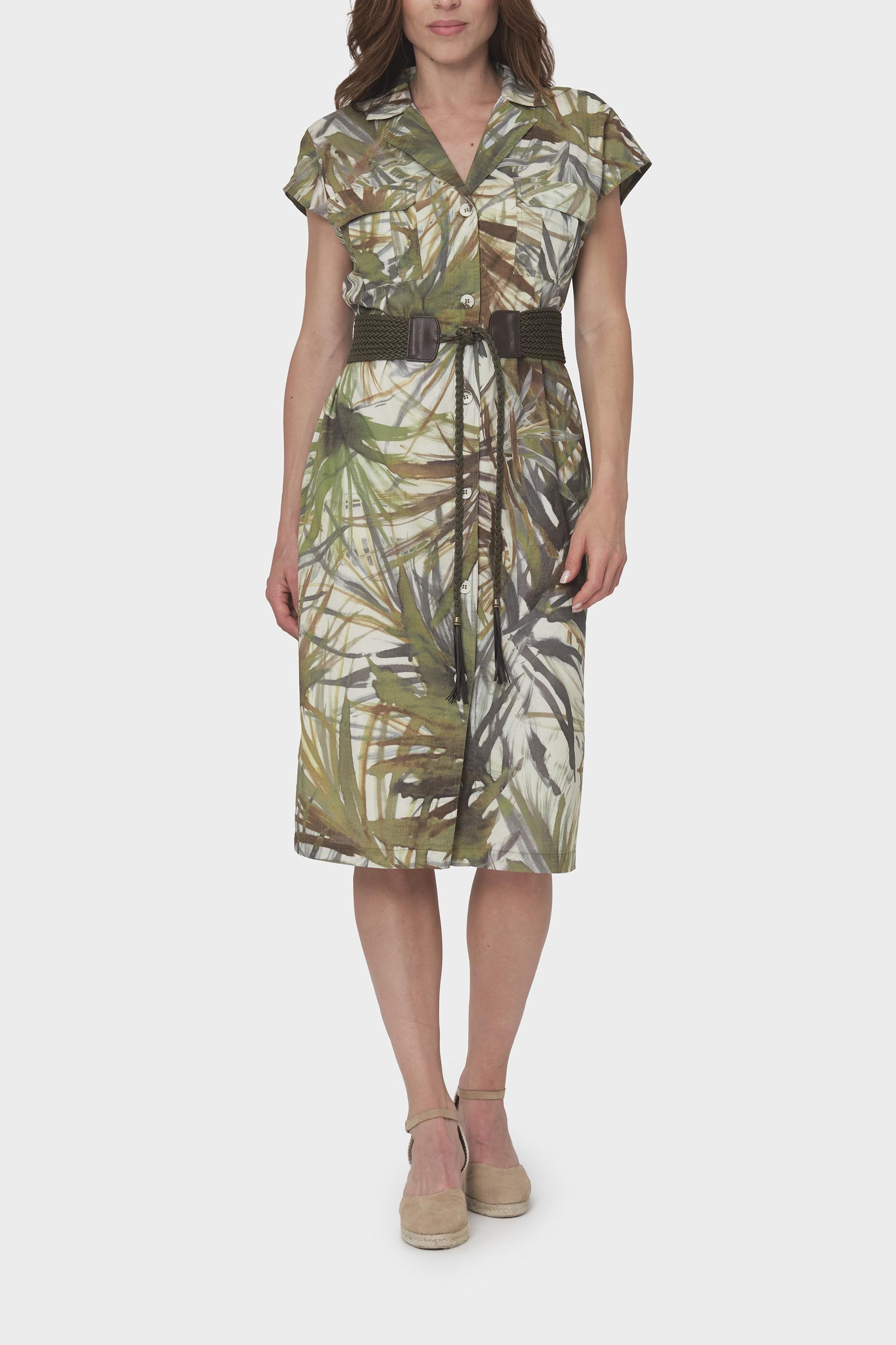 Green Pattern Short Sleeve Midi Dress, , large image number 1