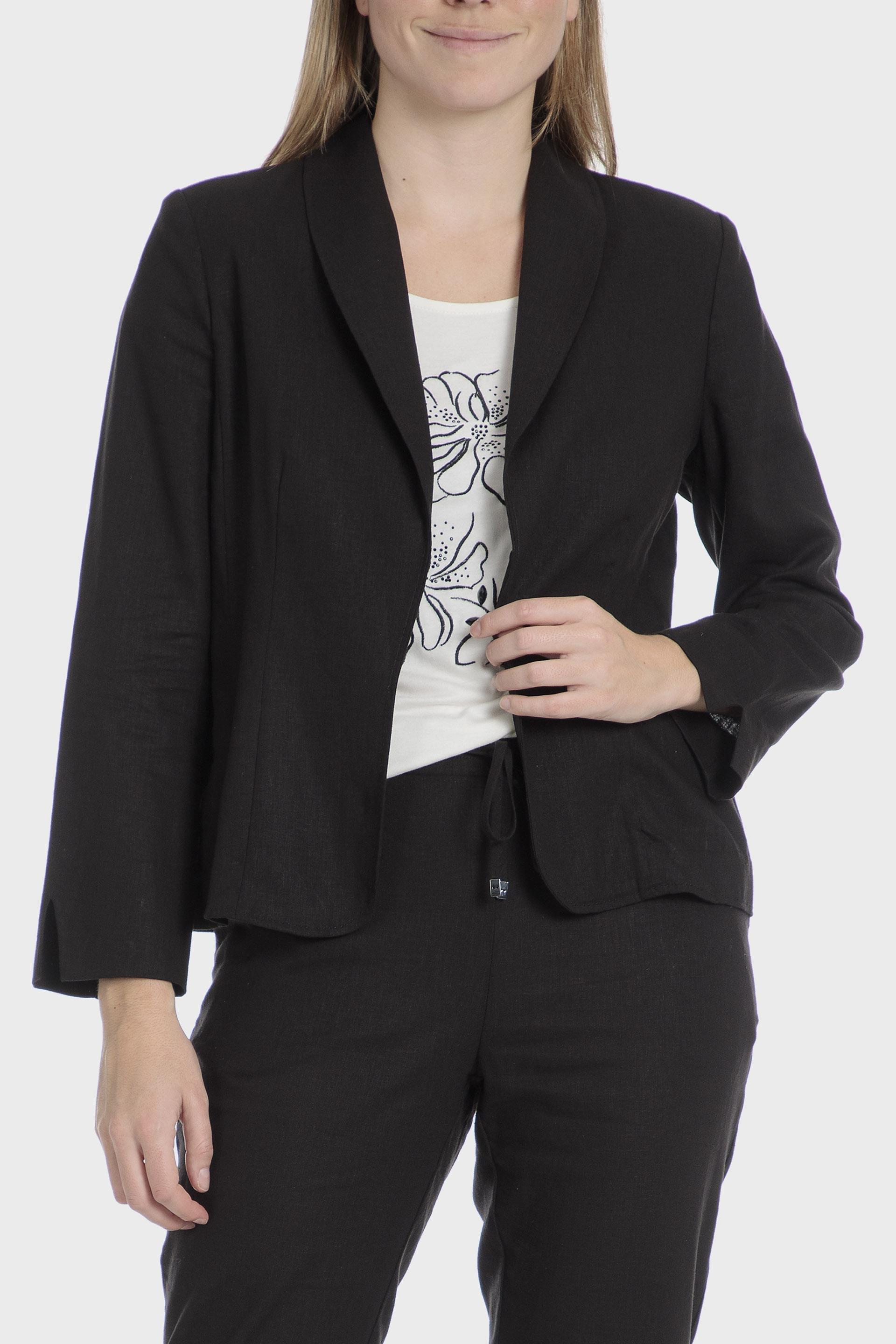 Black Linen Blazer, Black, large image number 1