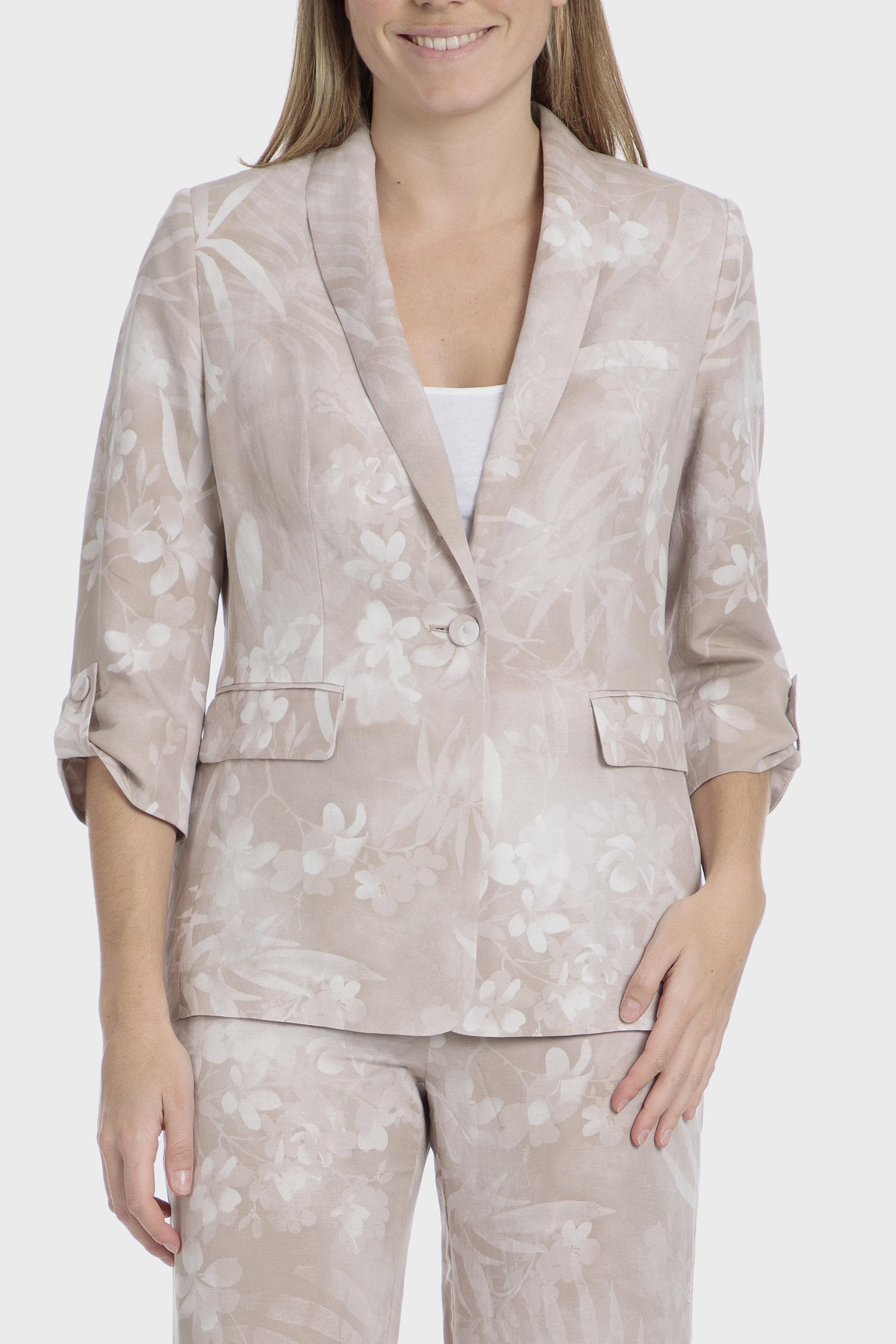 Beige Printed Blazer, , large image number 0