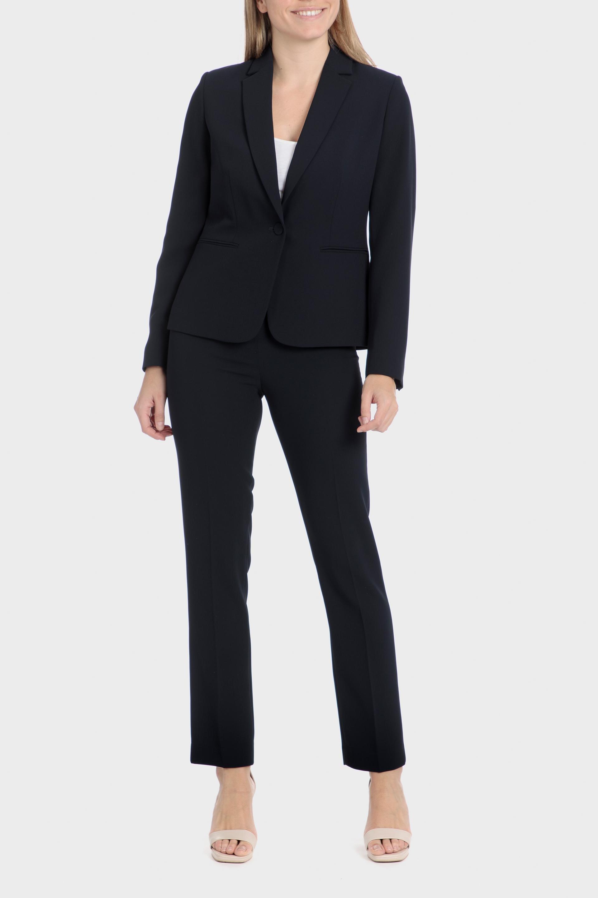 Black Plain Single Breasted Blazer, Blue Navy, large image number 2