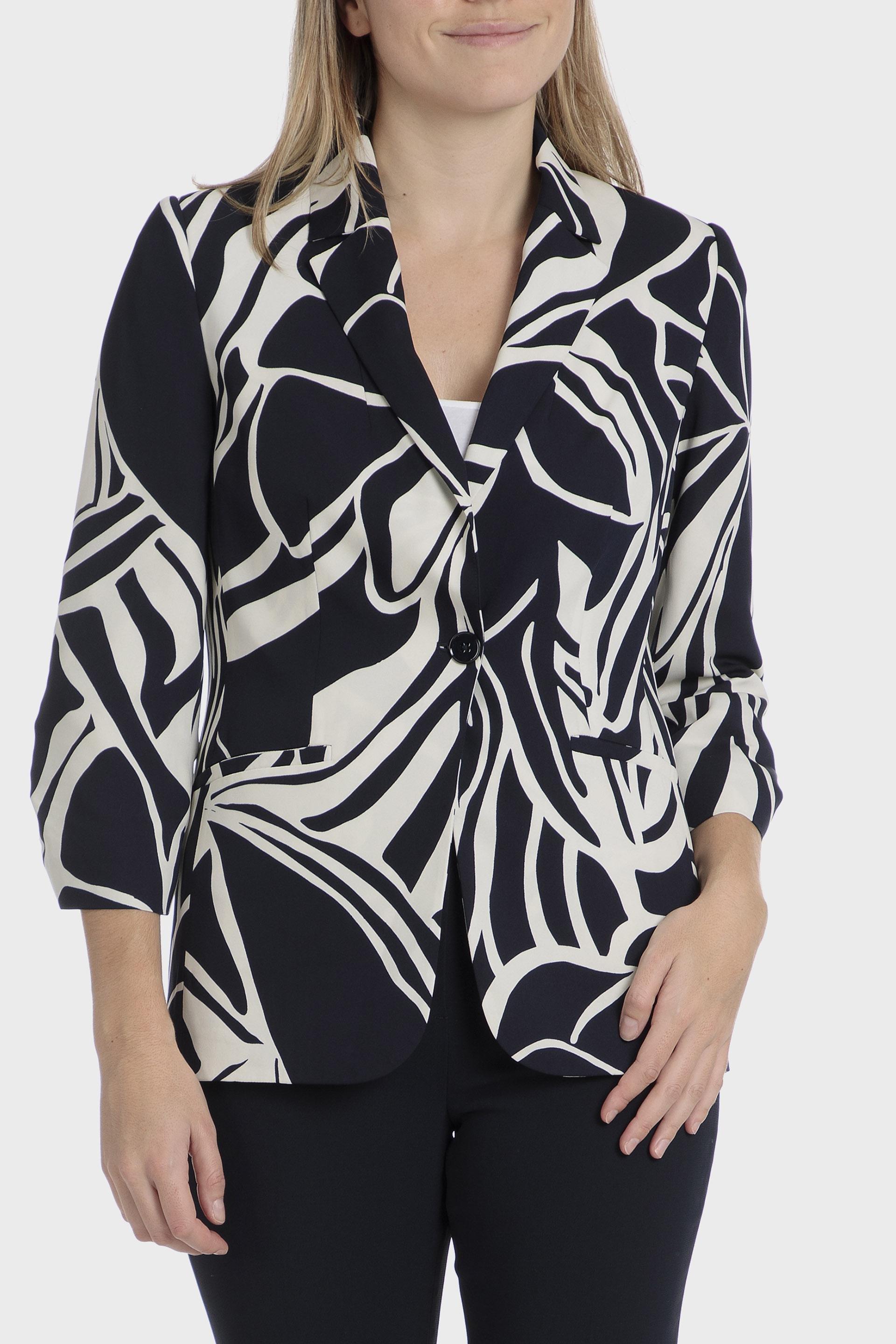 Black Printed Blazer, , large image number 1