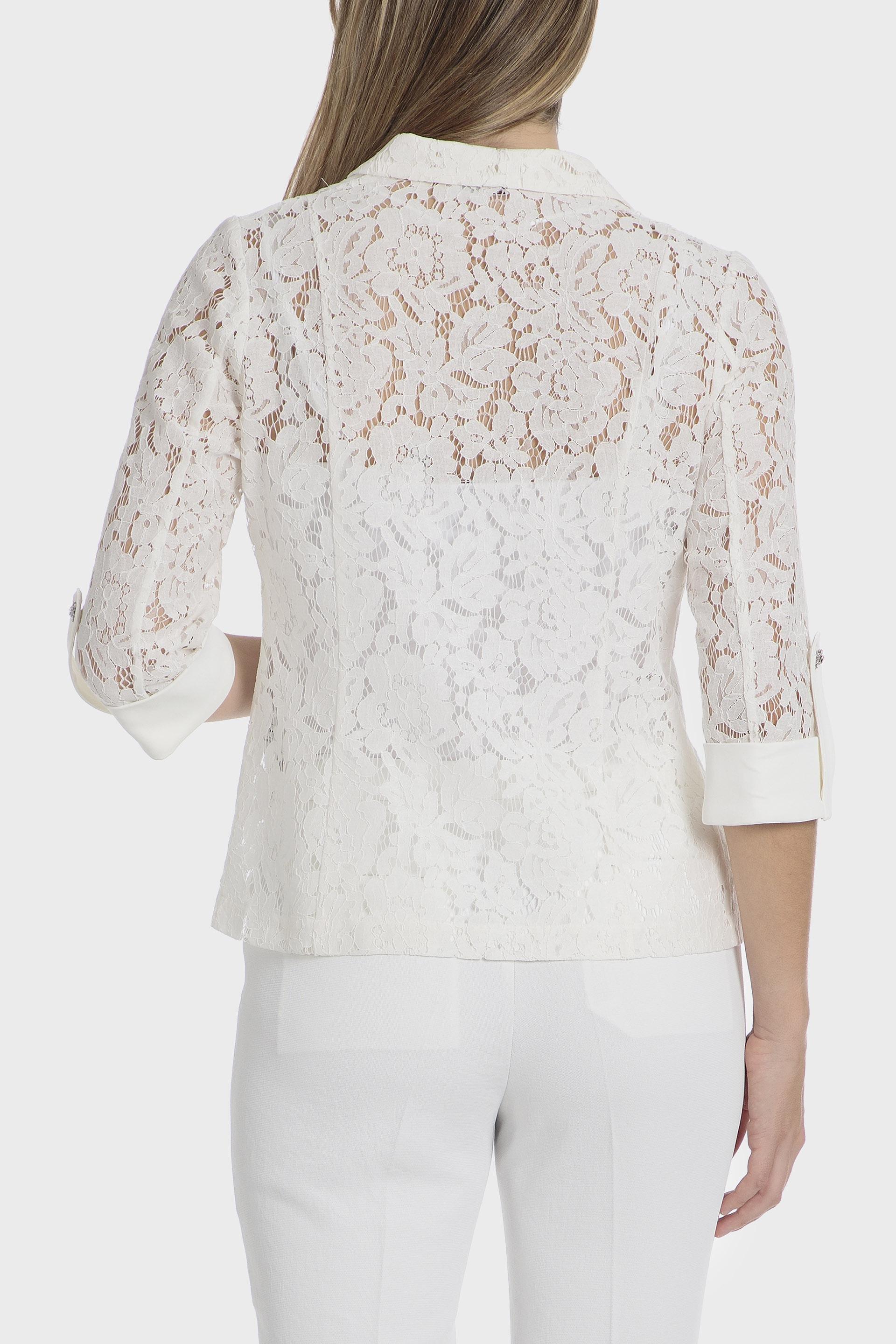 Cream Lace Lapel Collar Blazer, Beige Talc, large image number 1