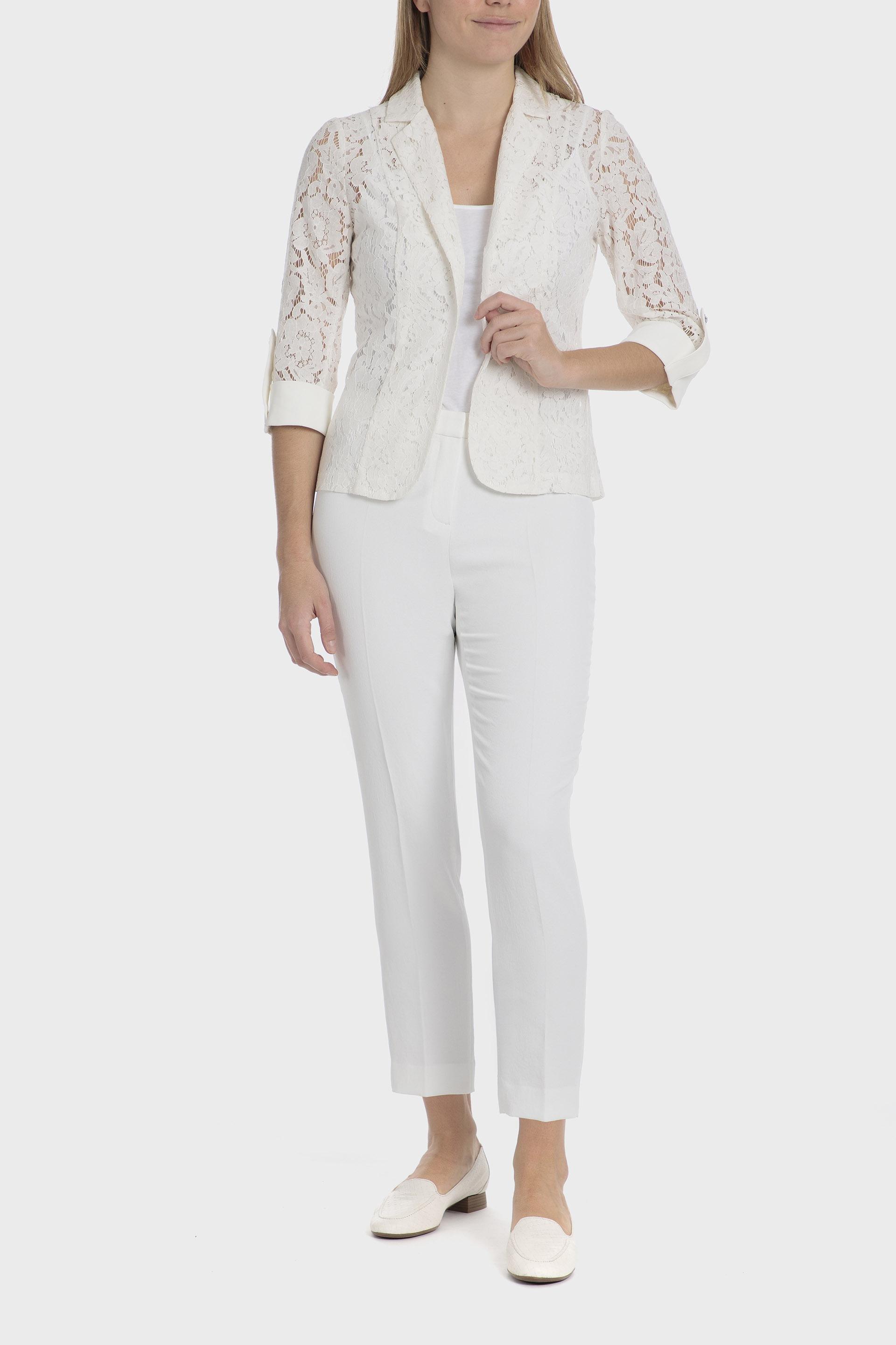 Cream Lace Lapel Collar Blazer, Beige Talc, large image number 2