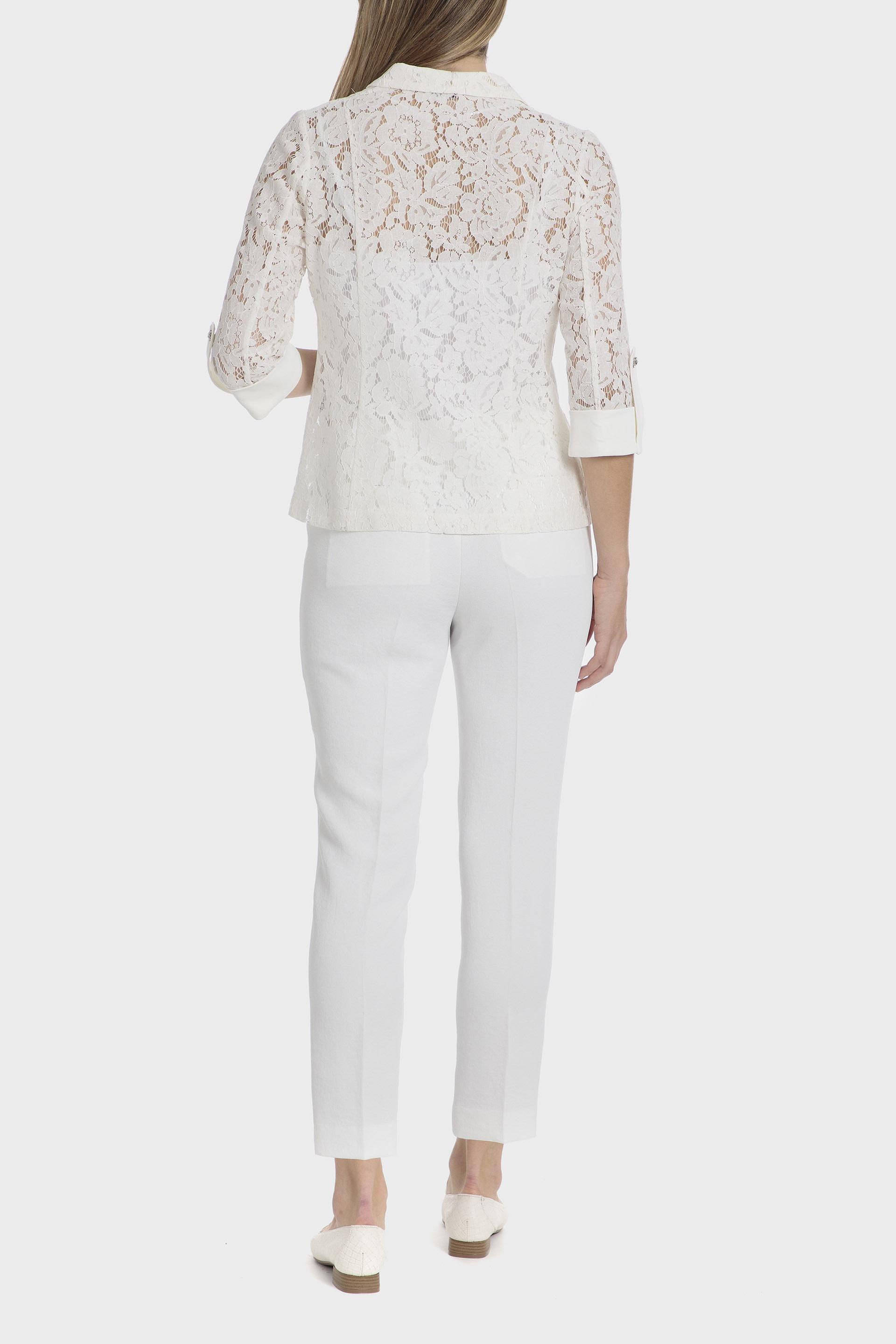 Cream Lace Lapel Collar Blazer, Beige Talc, large image number 3