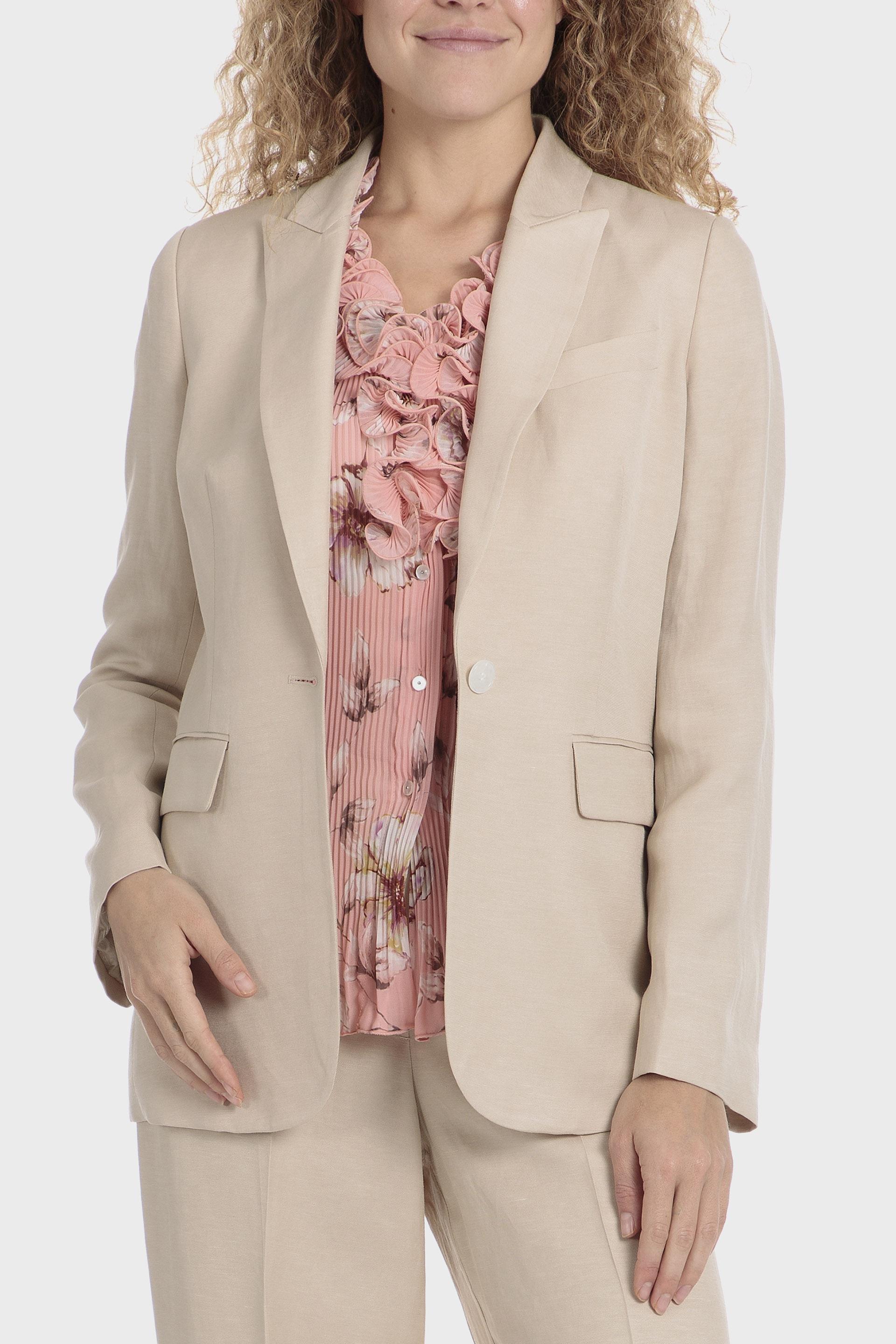 Beige Floral Single Breasted Blazer, Beige Sand, large image number 1