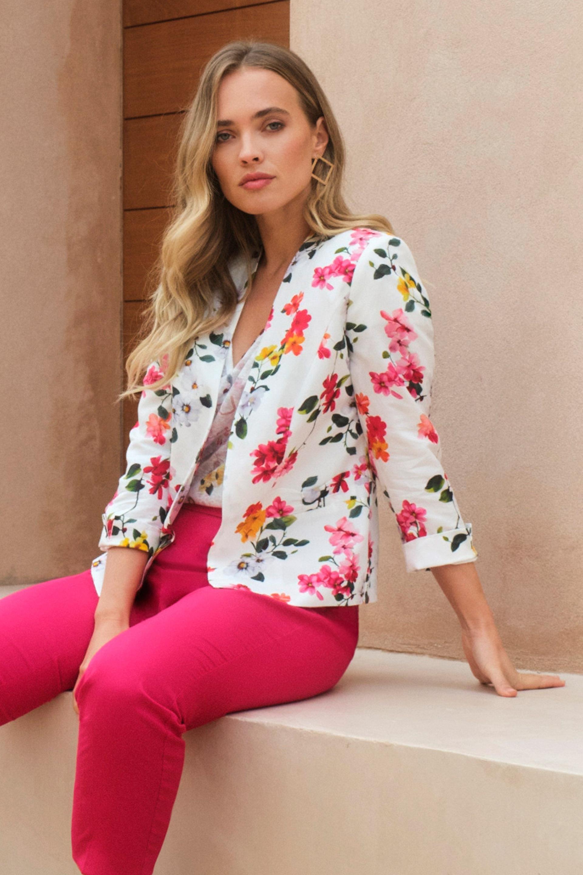 Multicolour Floral Linen Blazer, Fuchsia, medium
