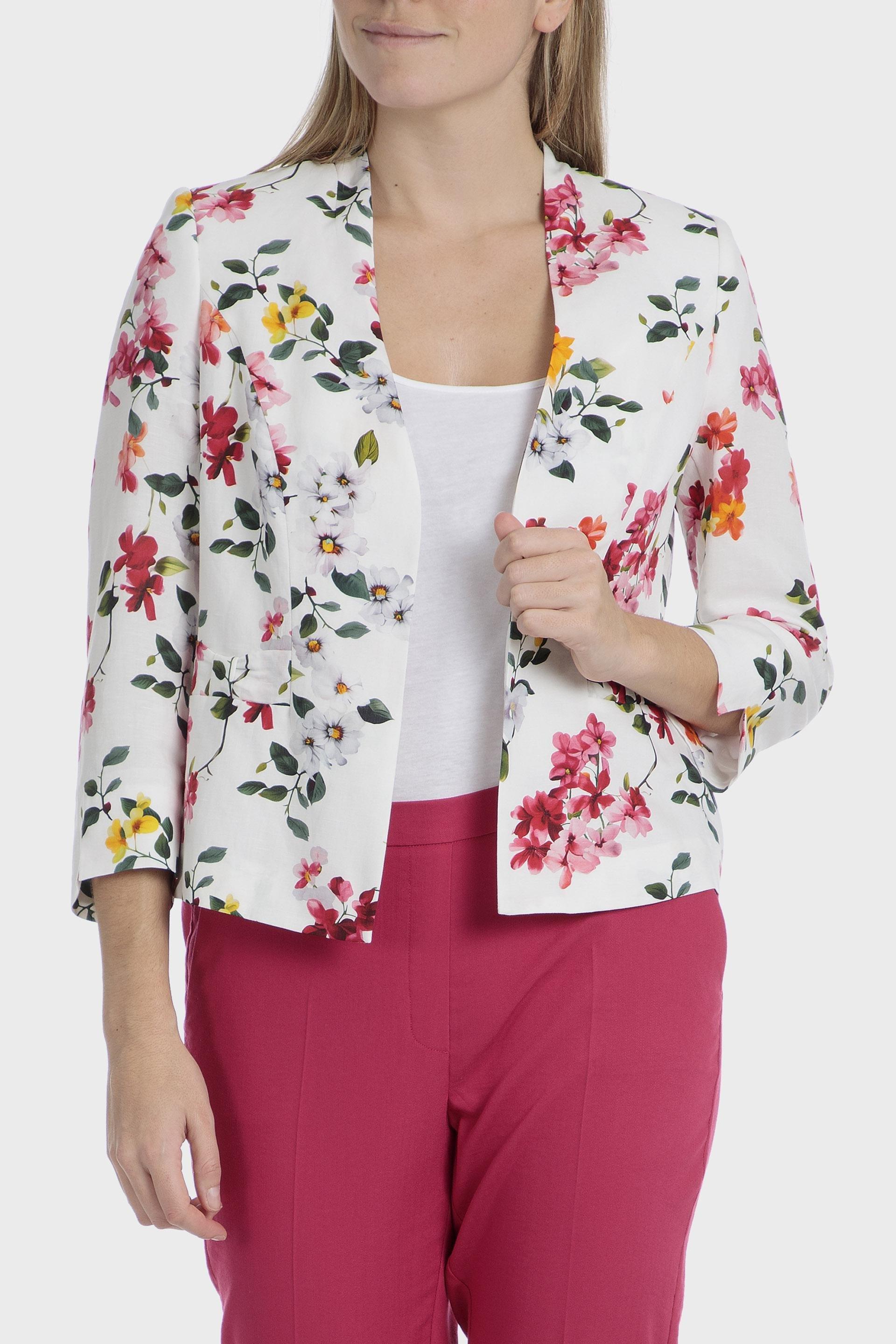 Multicolour Floral Linen Blazer, Fuchsia, medium