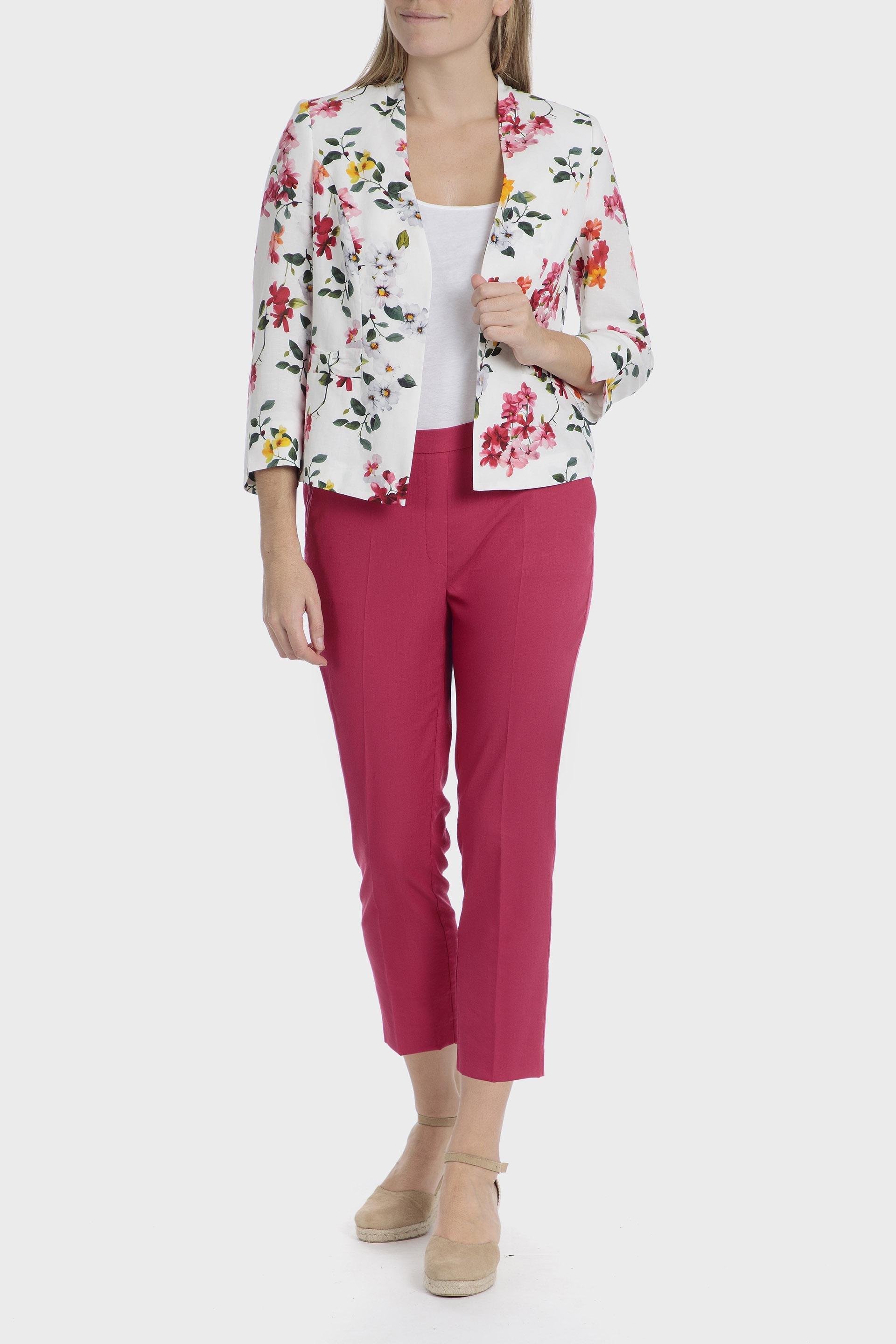 Multicolour Floral Linen Blazer, Fuchsia, medium