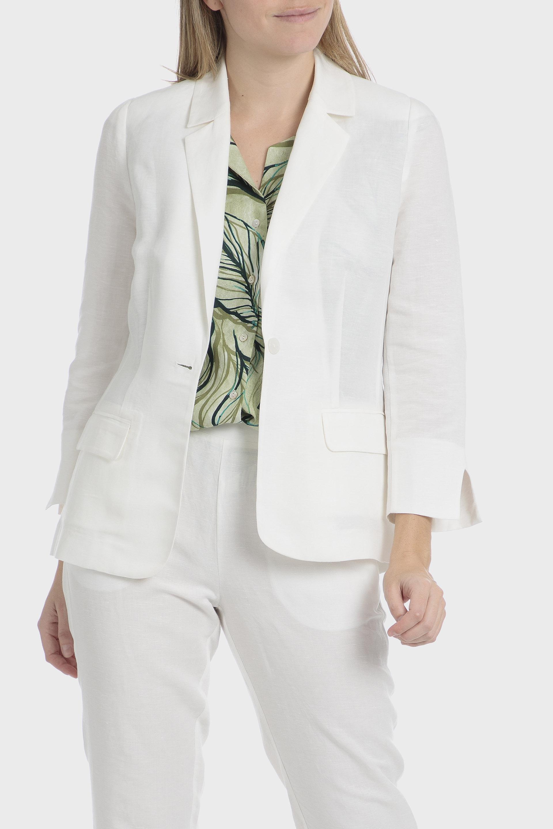 White Linen Blazer, White, medium