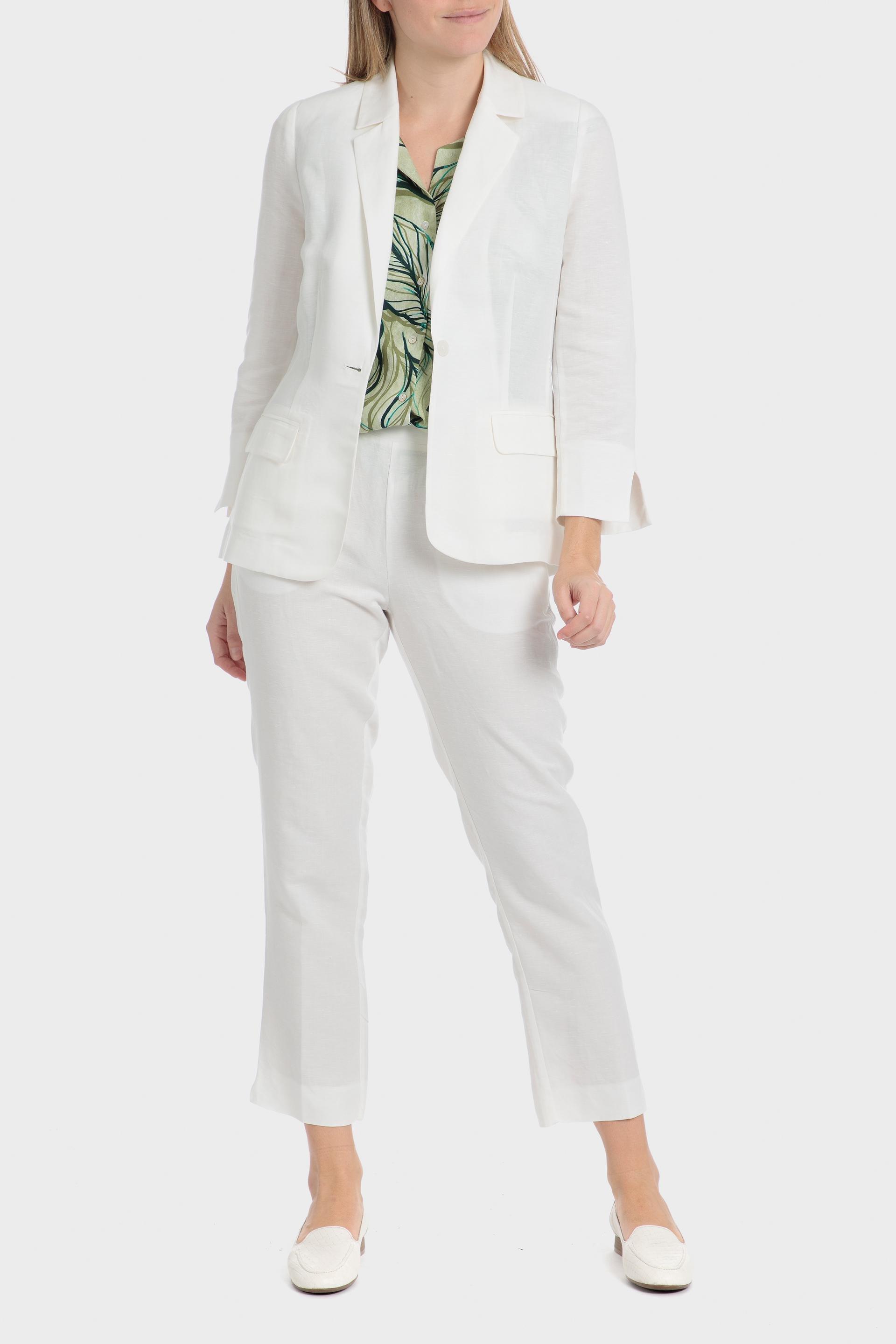 White Linen Blazer, White, medium
