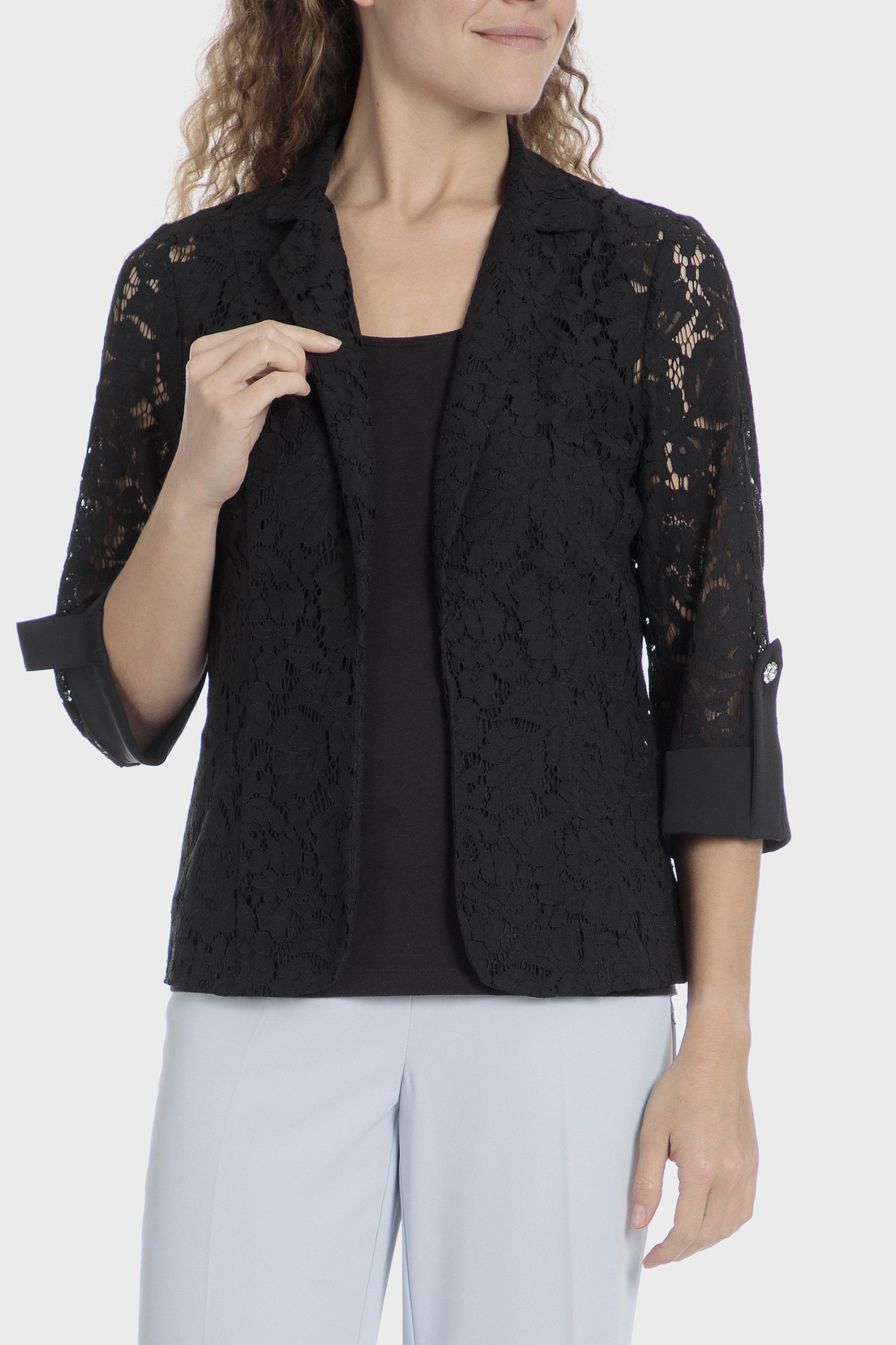 Black Crochet Single Breasted Blazer, , large image number 0