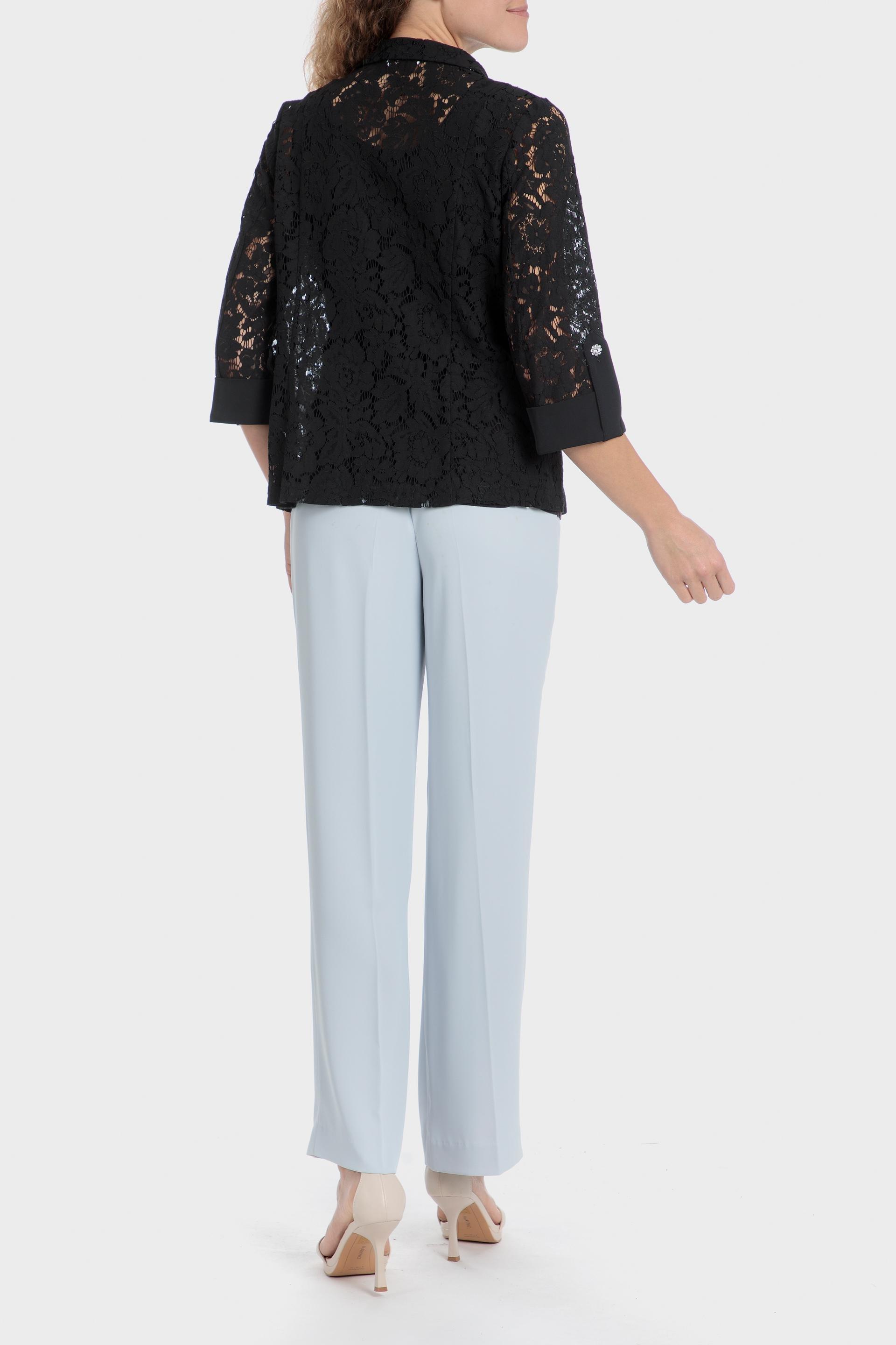 Black Lace Lapel Collar Blazer, Black, large image number 3