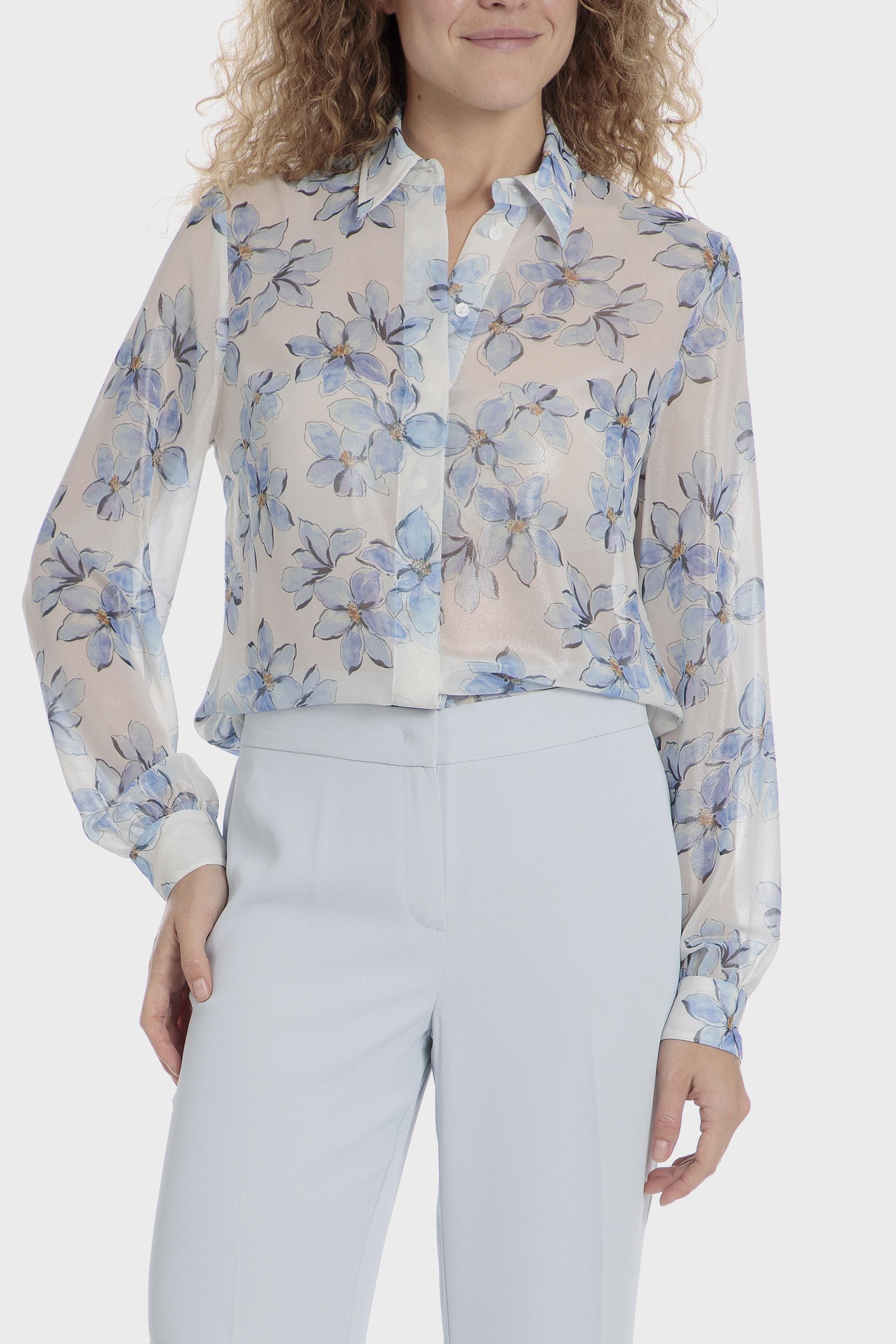 Blue Floral Print Shirt, , large image number 0