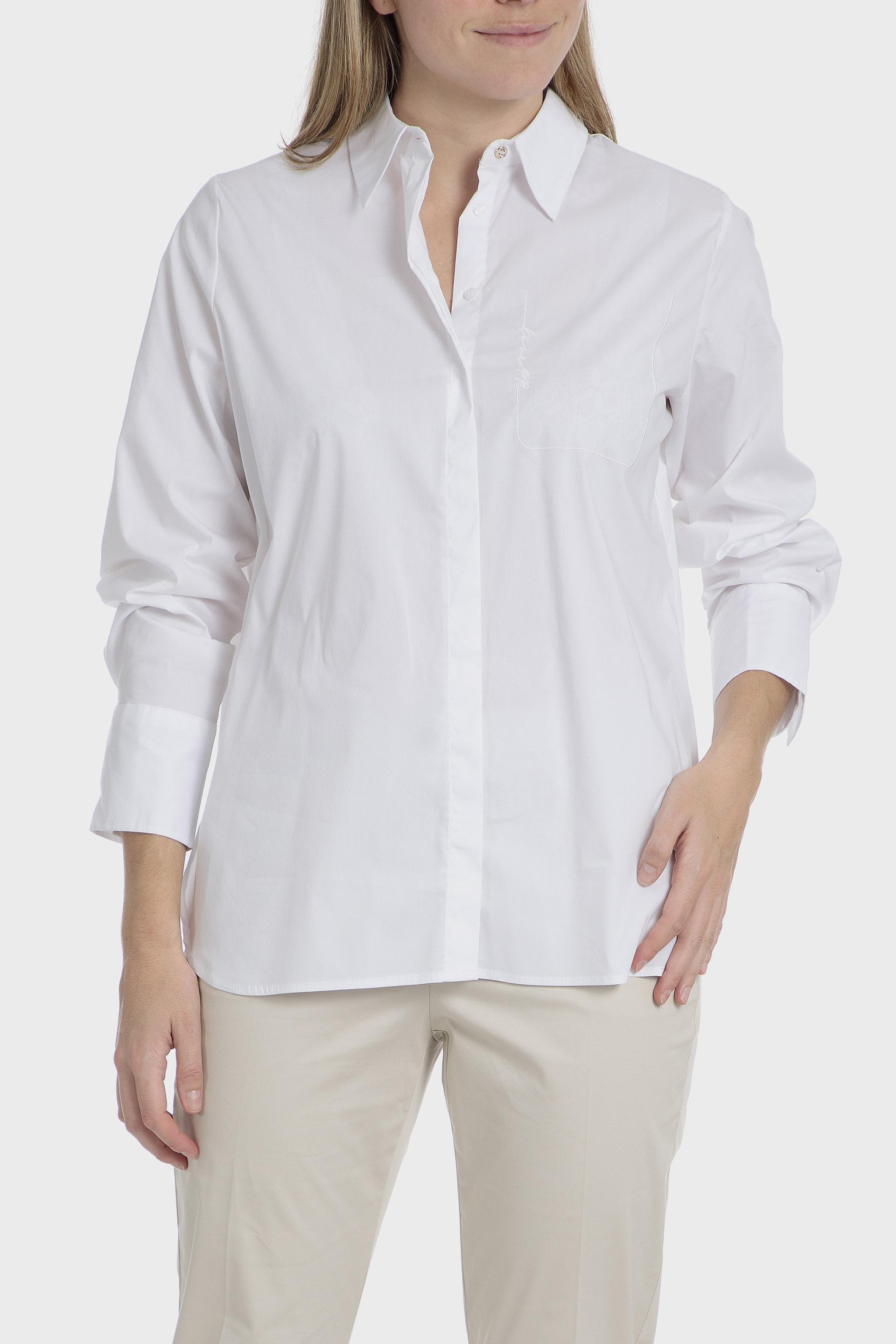 Embroidered Plain Button Down Shirt, White, medium