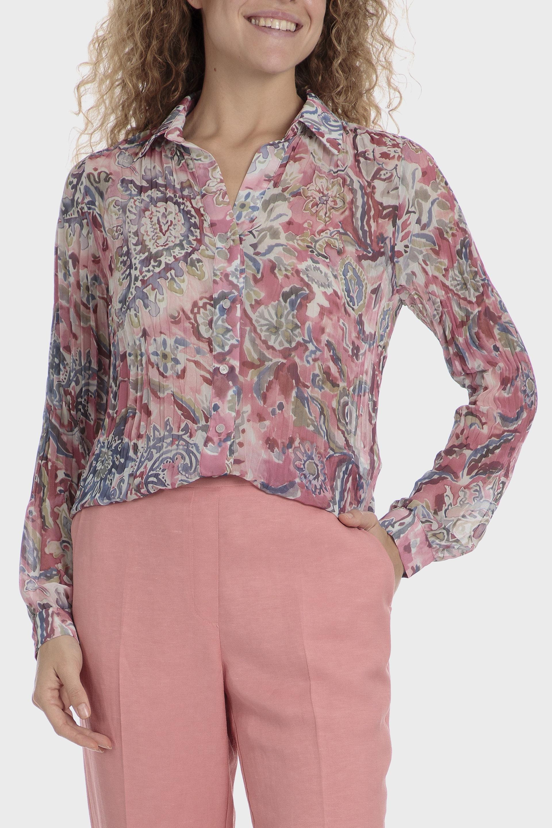 Pink Printed Pleated Shirt, 3701_112, large image number 0