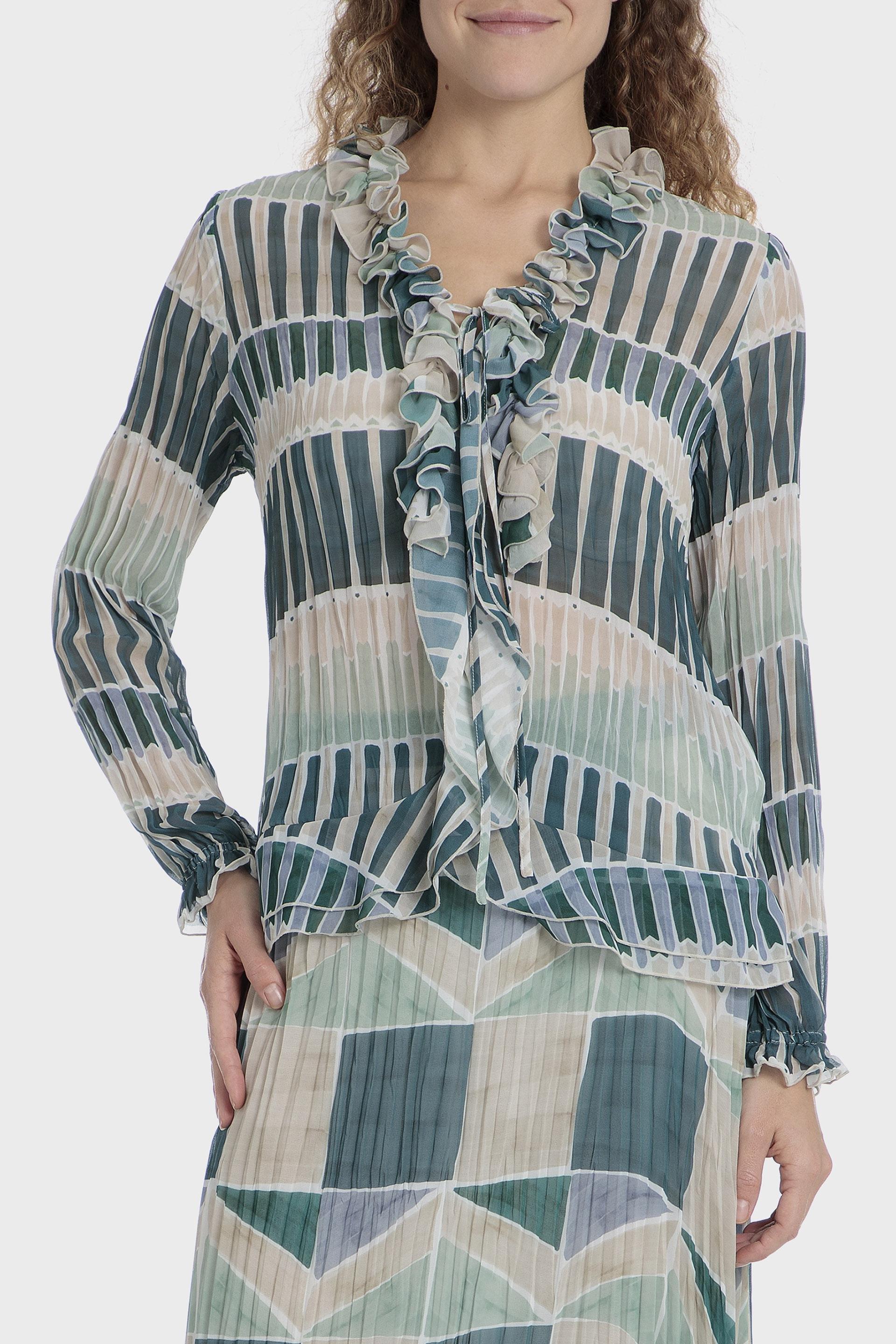 Green Geometric Print Blouse, , large