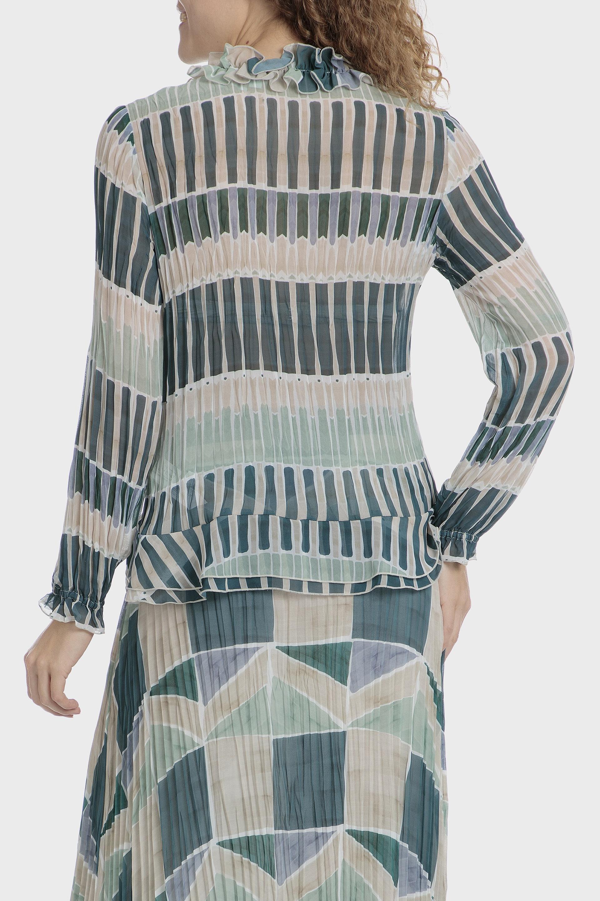 Green Printed Pleated Shirt, , large image number 1