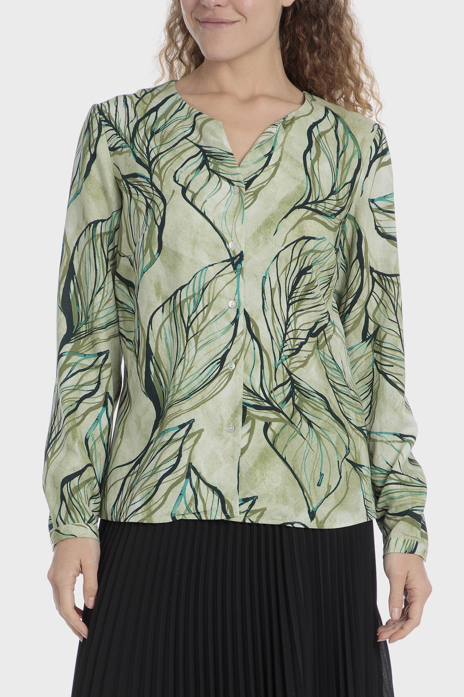 Green Printed Linen Shirt, Green Khaki, medium