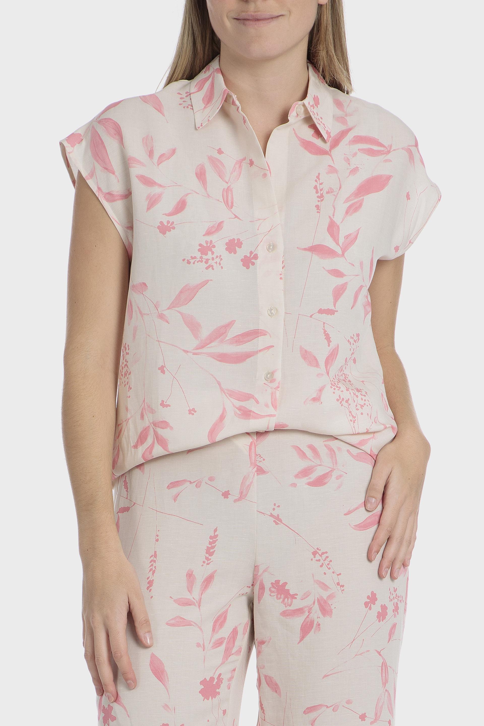 Pink Floral Linen Shirt, Pink Salmon, medium