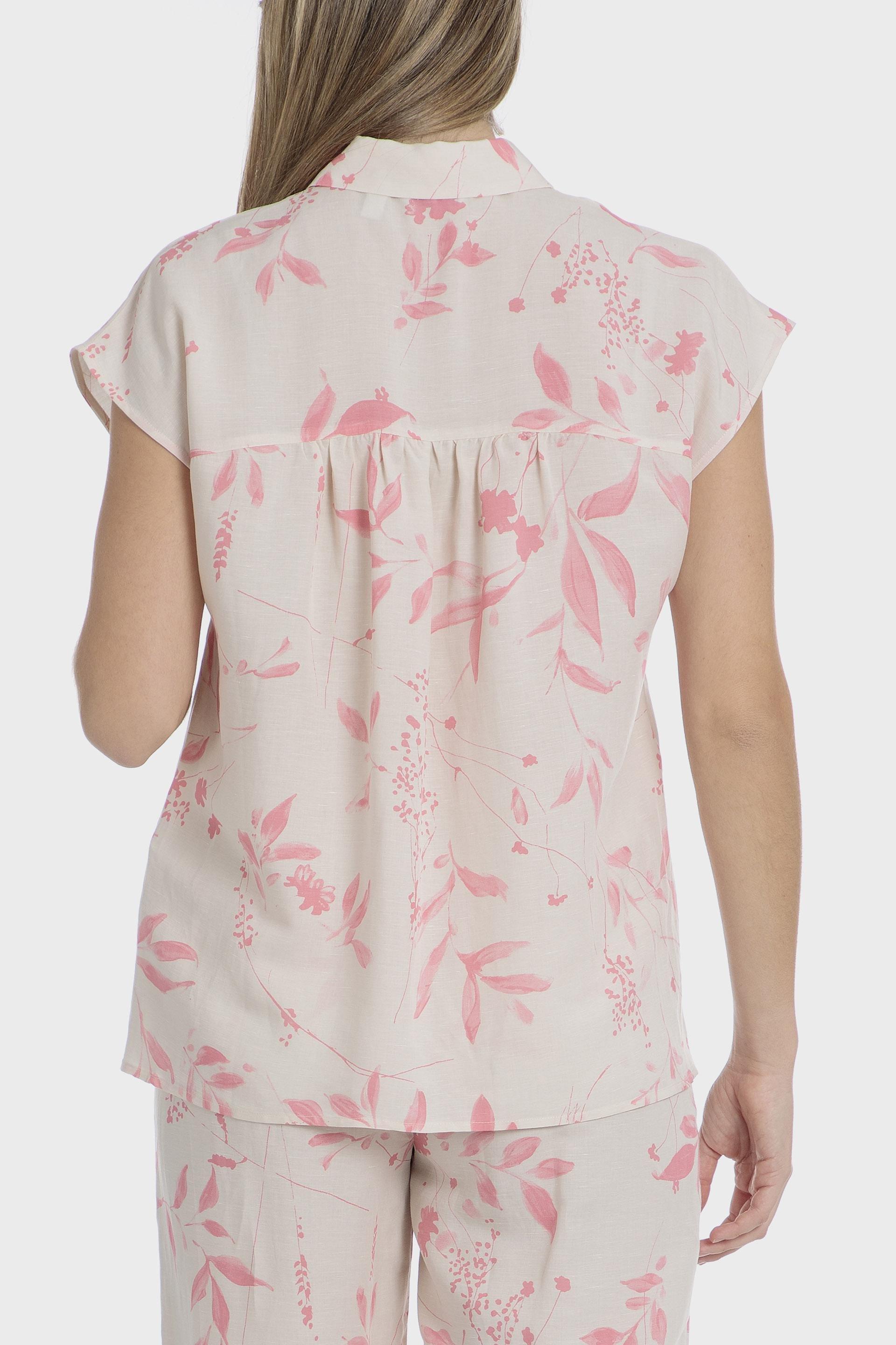 Pink Floral Linen Shirt, Pink Salmon, medium