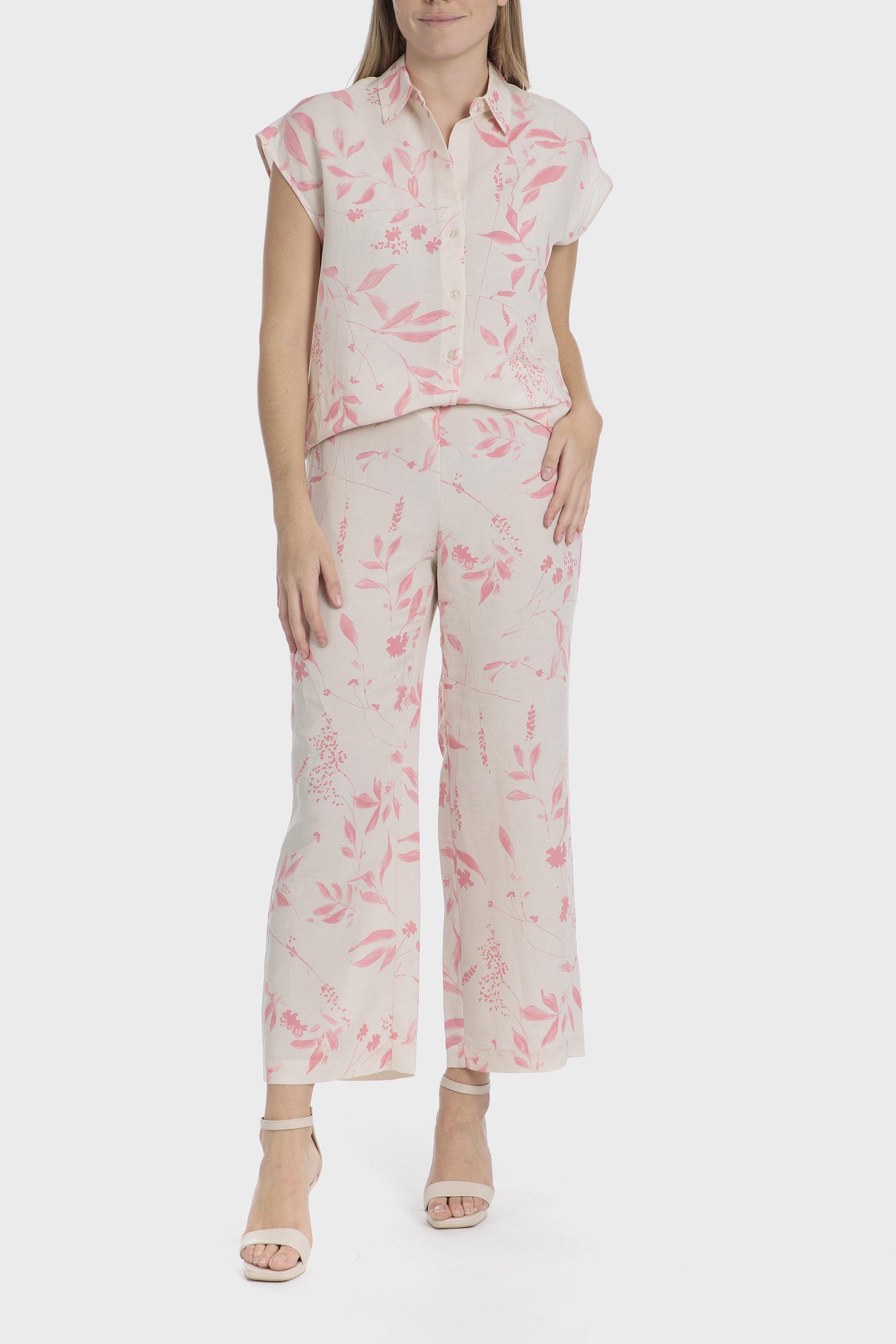 Pink Floral Linen Shirt, Pink Salmon, medium