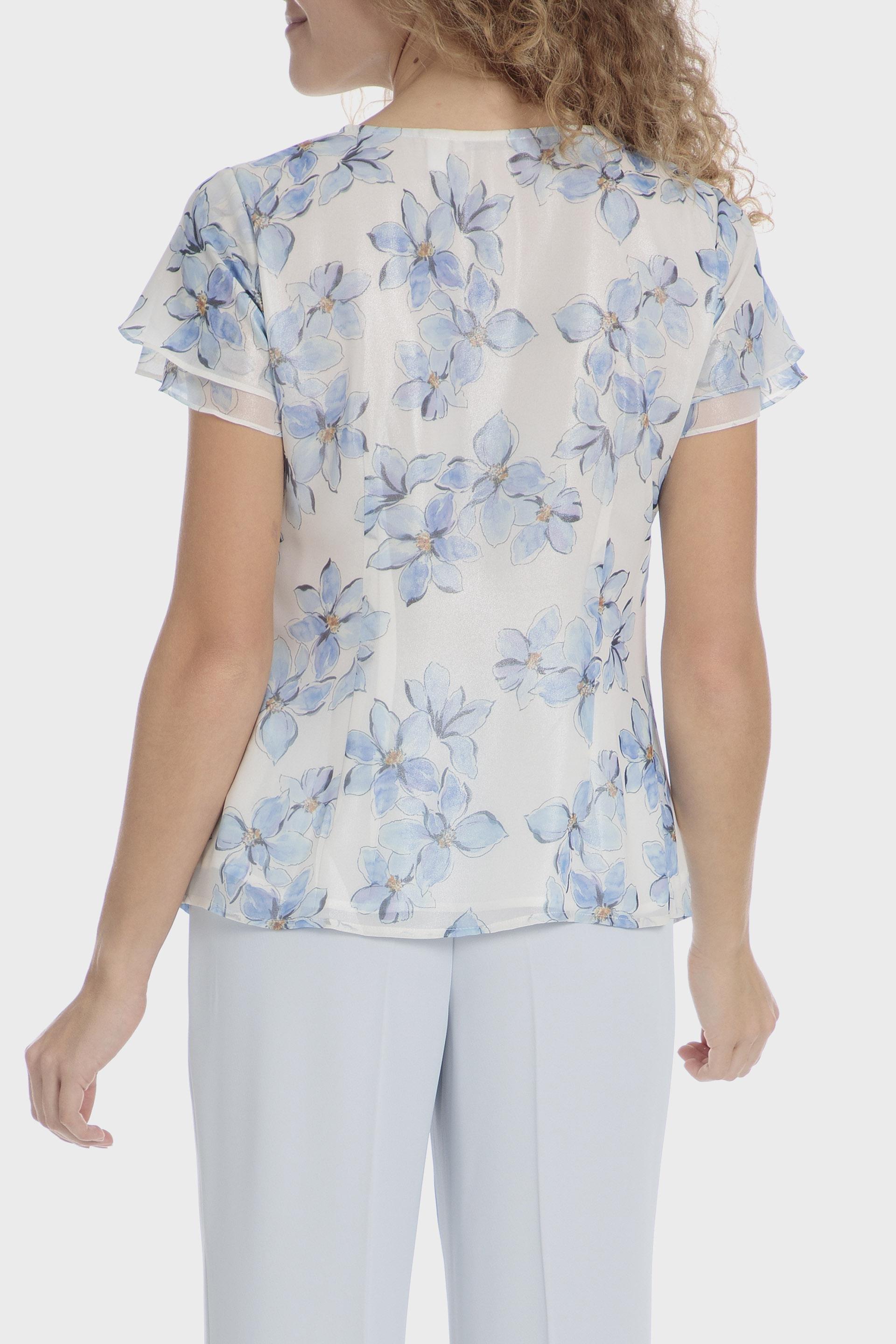 بلوزة بنقشة زهور بفتحة رقبة V، أزرق, 3701_250, medium