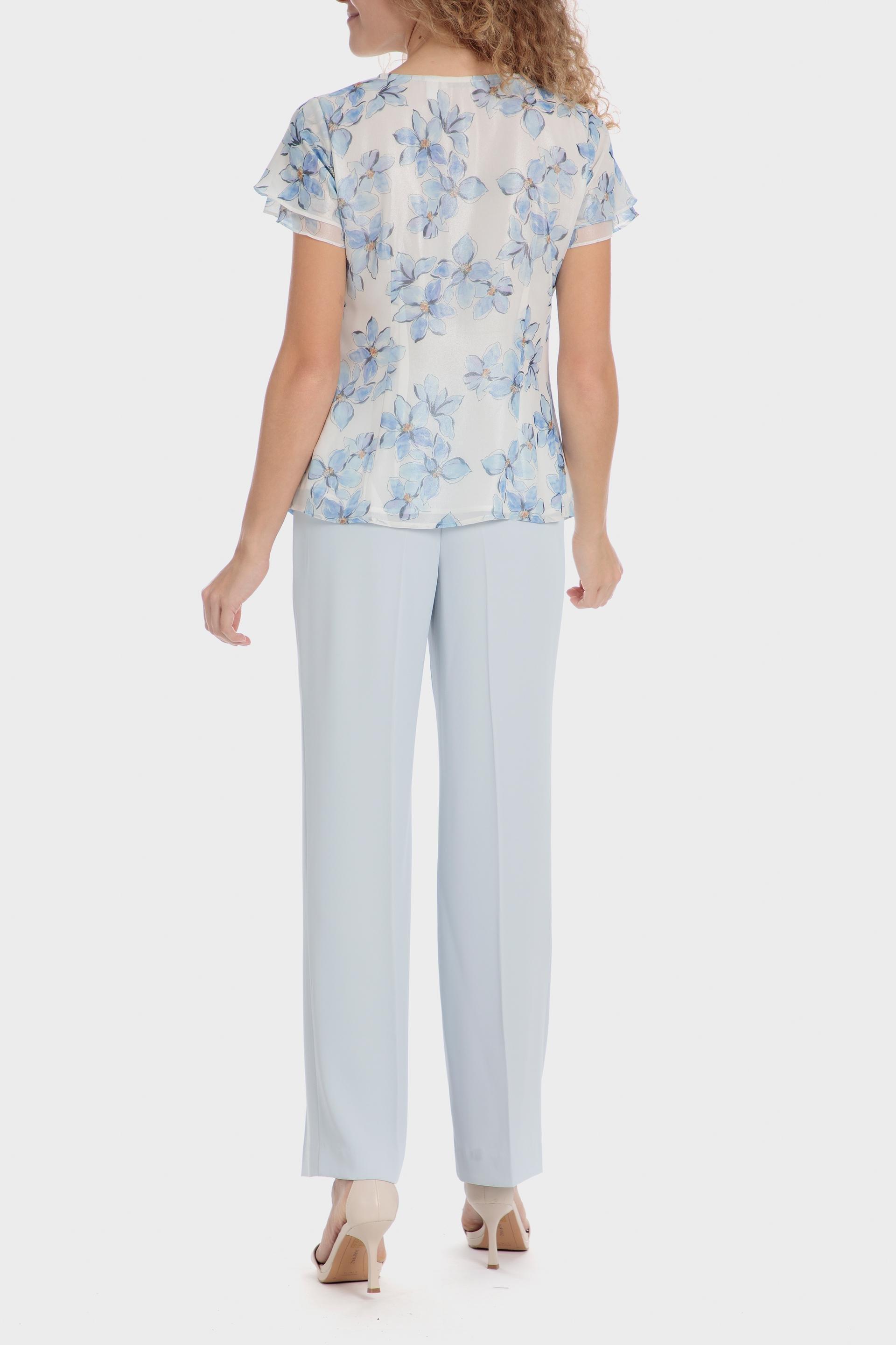 بلوزة بنقشة زهور بفتحة رقبة V، أزرق, 3701_250, large image number 3