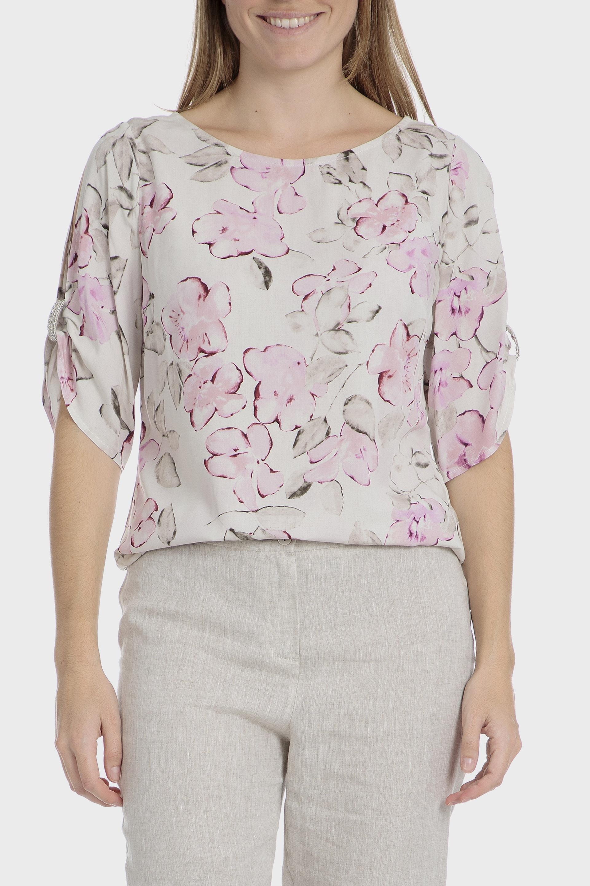 Pink Floral Print Blouse, , large image number 0