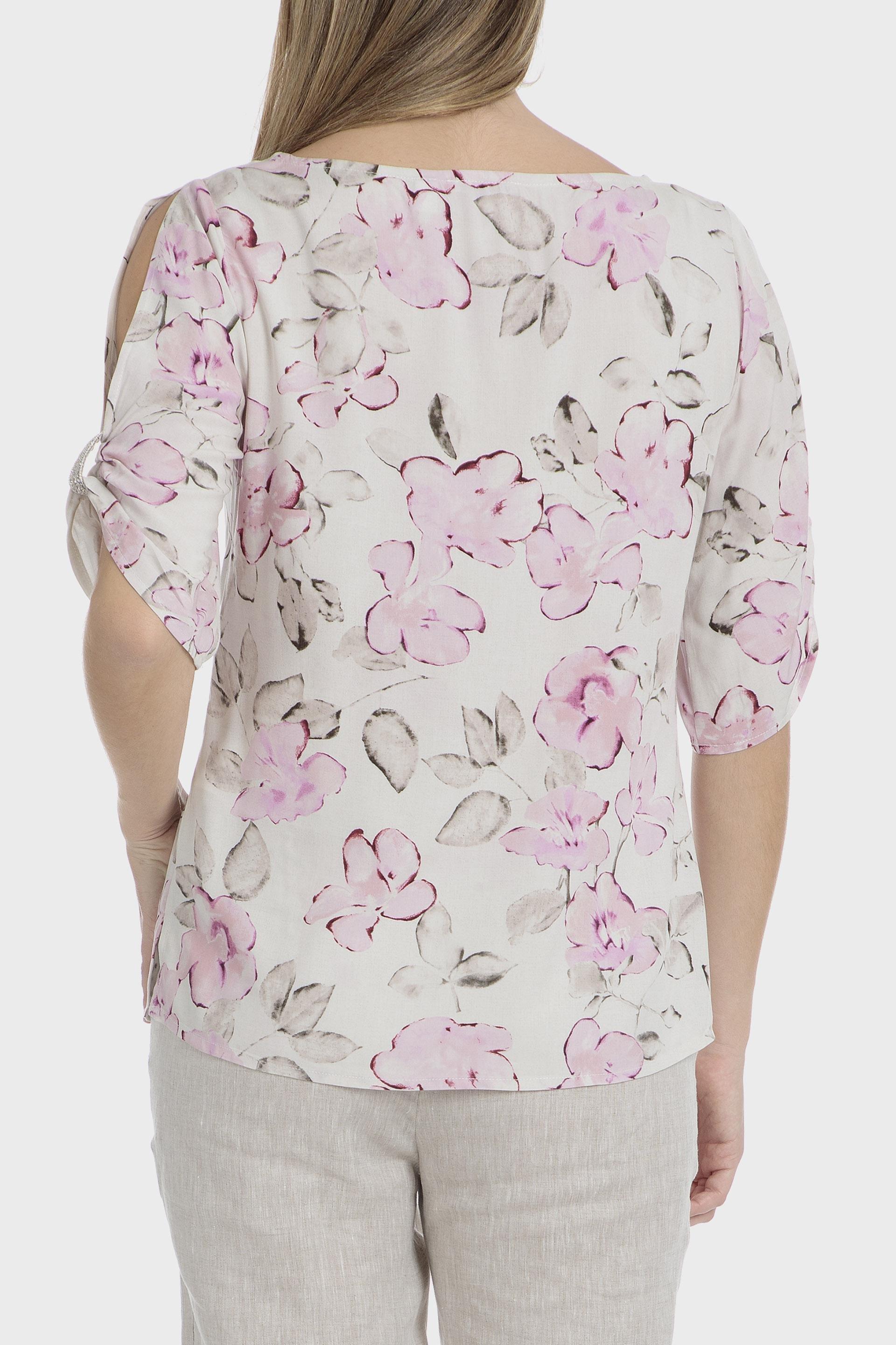 بلوزة بطبعة زهور، وردي, Beige, medium